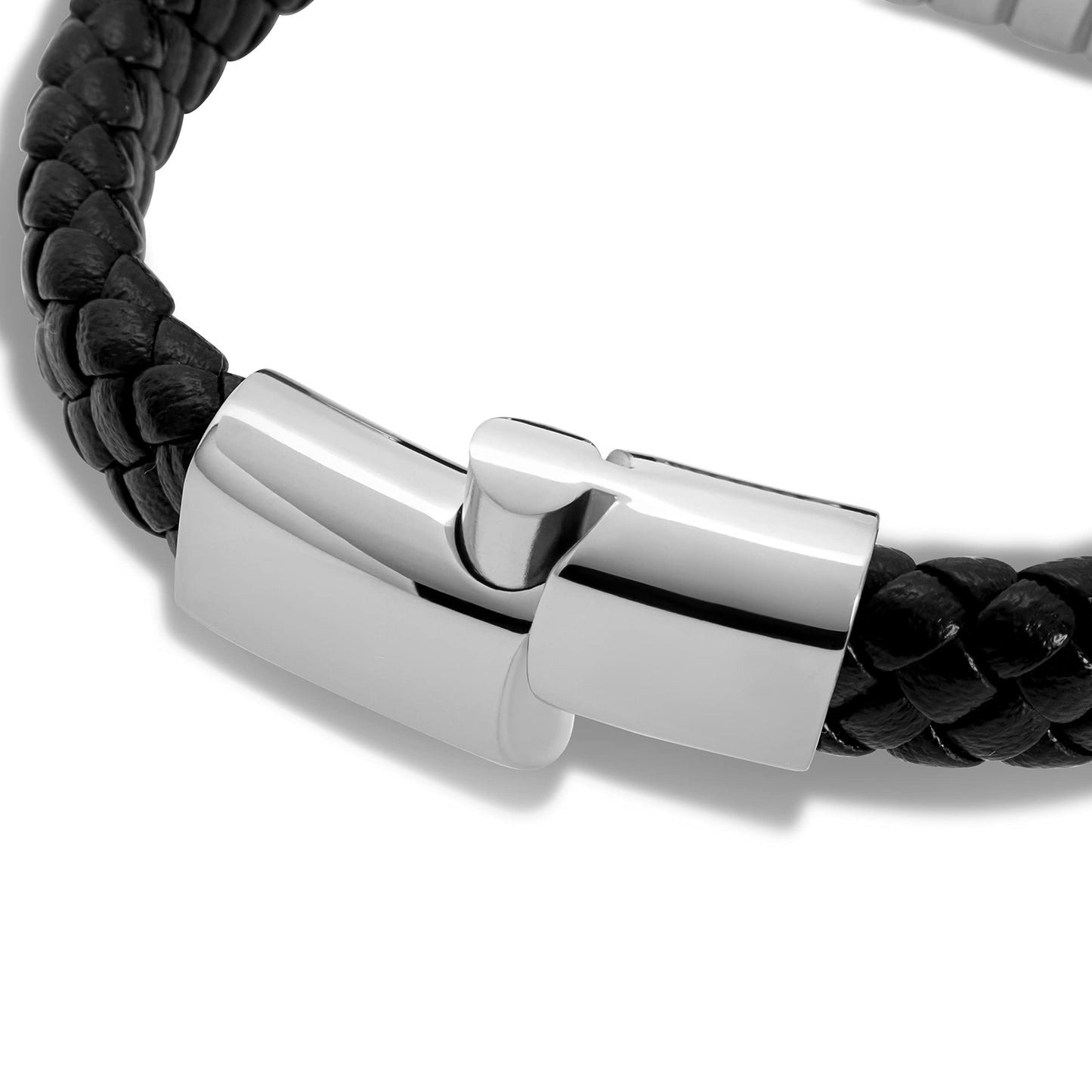 SERASAR Mens Silver Bracelets 23cm Bracelet Men Gift Box Genuine Leather Cowhide Braided Magnetic Clasp Multi Layer Wrap Rope Man Mans Male Band Jewelry Magnet Accessories