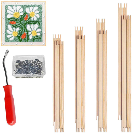 16 Pcs 4 Sets Stretcher Bars for Needlework Canvas Stretcher Bars 10 Different Size Combinations Embroidery Stretcher Bars for Cross Stitch Frame Set with Thumbtack and Remover Tool(Small Size)