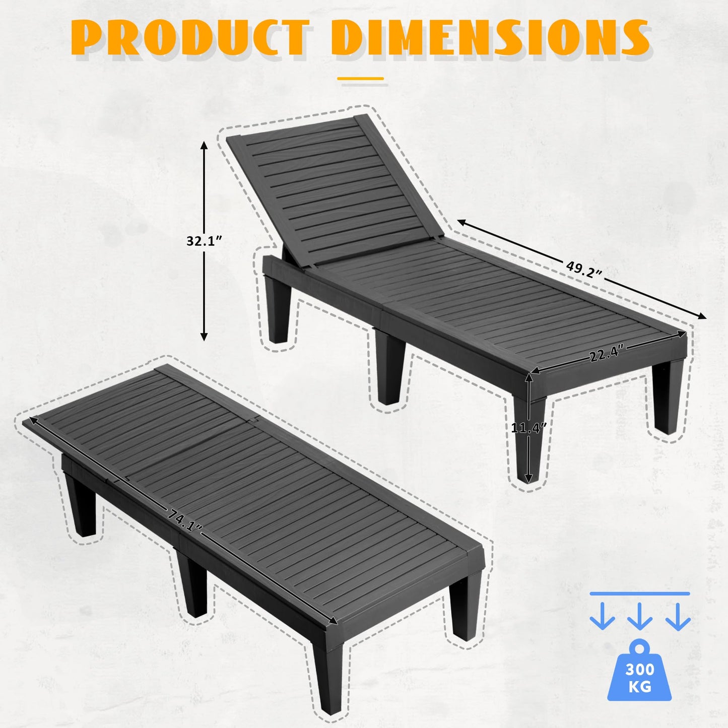NBYSGO Outdoor Chaise Lounge Chairs Set of 4, 5-Position Adjustable Heavy Duty Tanning Loungers with Wood Texture, All-Weather Resin Patio Recliners for Pool, Garden, Deck, Beach, Black