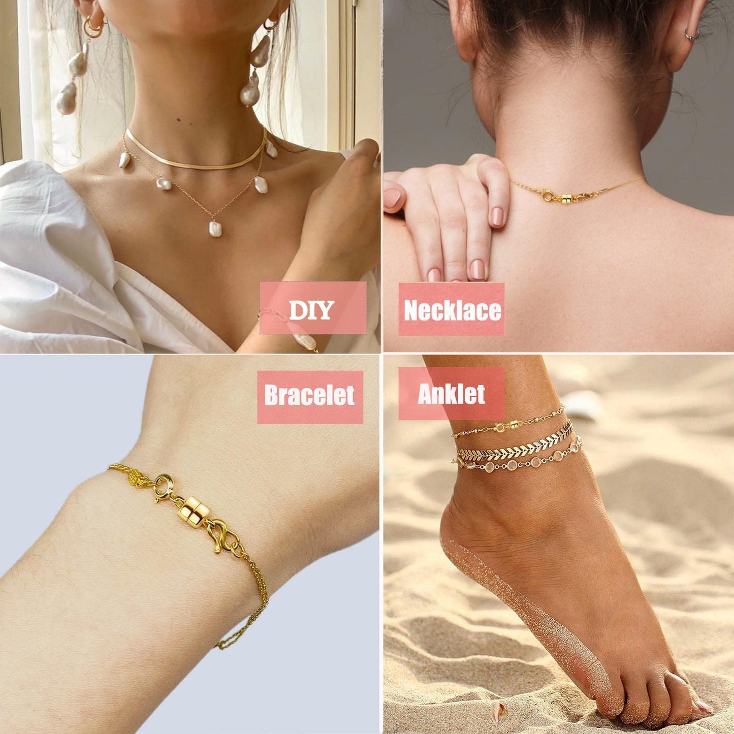 Dailyacc Magnetic Necklace Clasps and Closures - Safety 14 K Gold and Silver Jewelry Converters for Bracelets Chain Extender