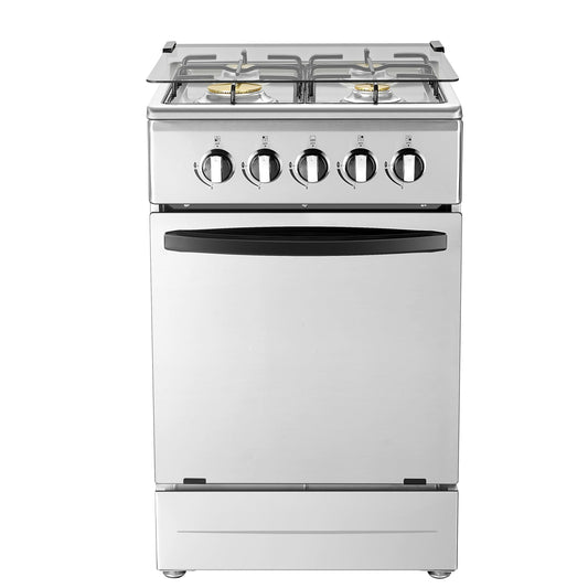 20" Free Standing Gas Stove Oven Range,4 Burner LPG Cooktop with 65L Oven, 201 Stainless Steel Body, Double Layer Mirror Surface Tempered Glass Door, Compact Design for Kitchen (NG-LPG Conversion Kit)