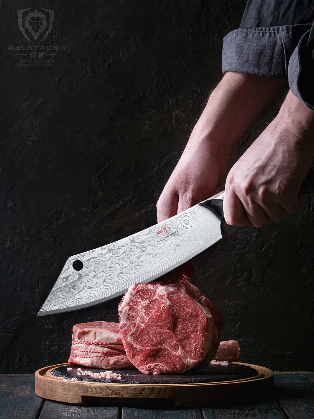 DALSTRONG Hybrid Cleaver & 8" Chef Knife - Shogun Series ELITE - The 'Crixus' - Japanese AUS-10V Super Steel Kitchen Knife - Black Handle - Razor Sharp Knife - Meat Cleaver Heavy Duty - w/Sheath Cover