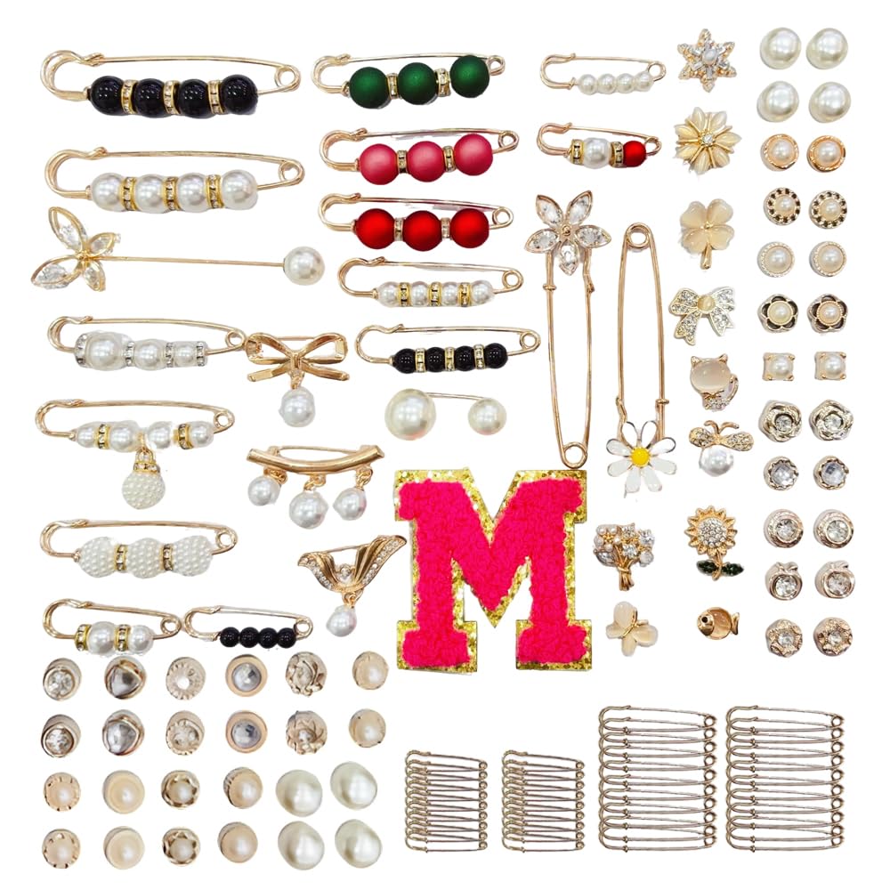 SAPPHIYOO Safety Pins 100Pcs DIY Brooches and Pins Junk Socks Kit Hat Pins for Women Accessories Clothes Shoe Charms for Sneakers Charms Bulk with Letters M