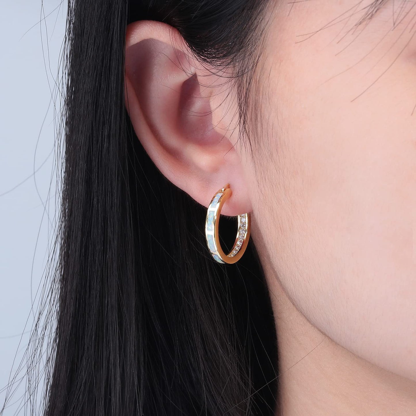 CiNily Hoop Earrings for Women Hypoallergenic Yellow Gold Plated White Diamond Statement Earrings Small Hoop Earrings Jewelry Opal Ear Hoops Gemstone Round Hoops for Ladies 20 mm