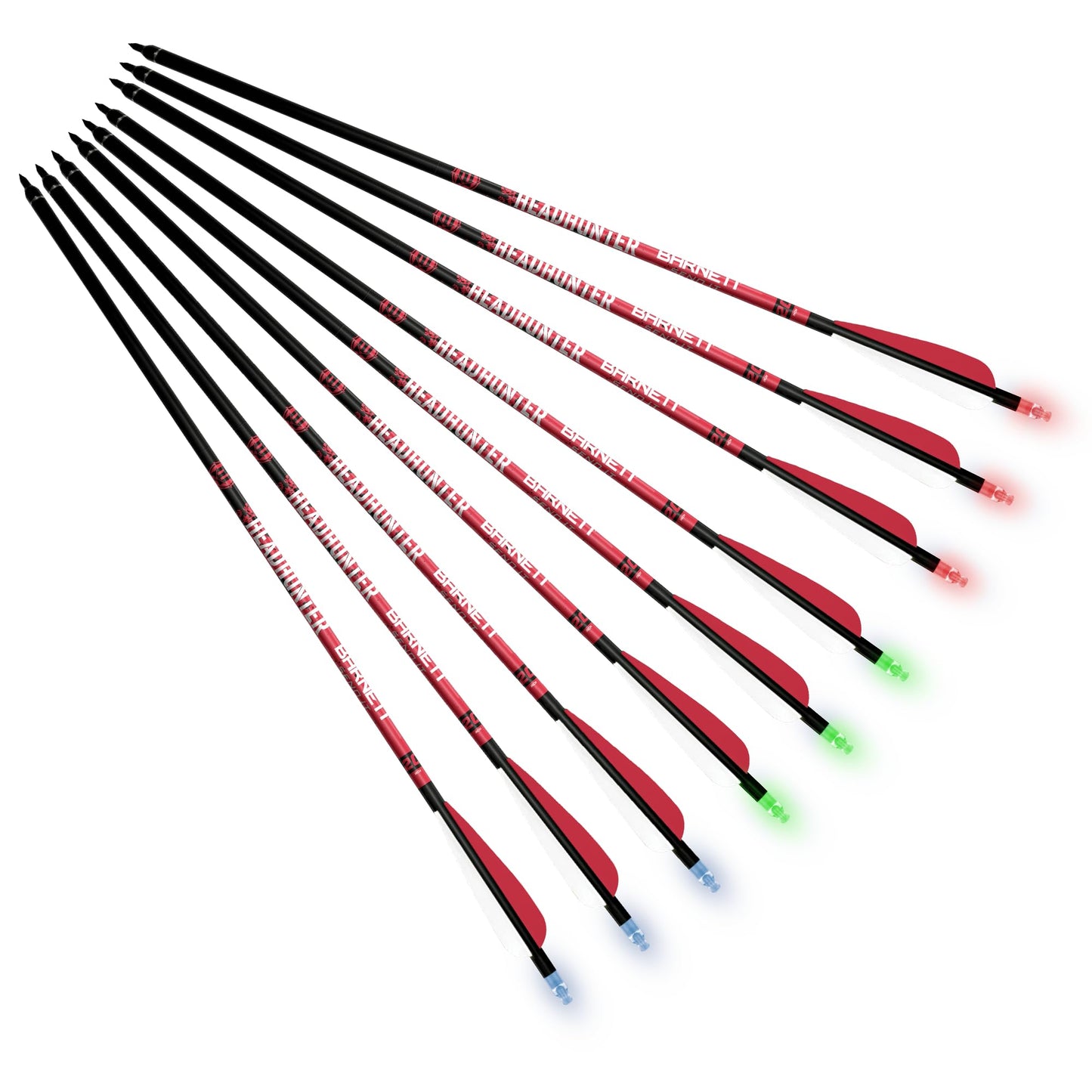BARNETT Headhunter 20" Lighted Strobe Crossbow Arrows – 9 Pack with Multicolor Strobing Nocks, Half-Moon Design, Fully Assembled