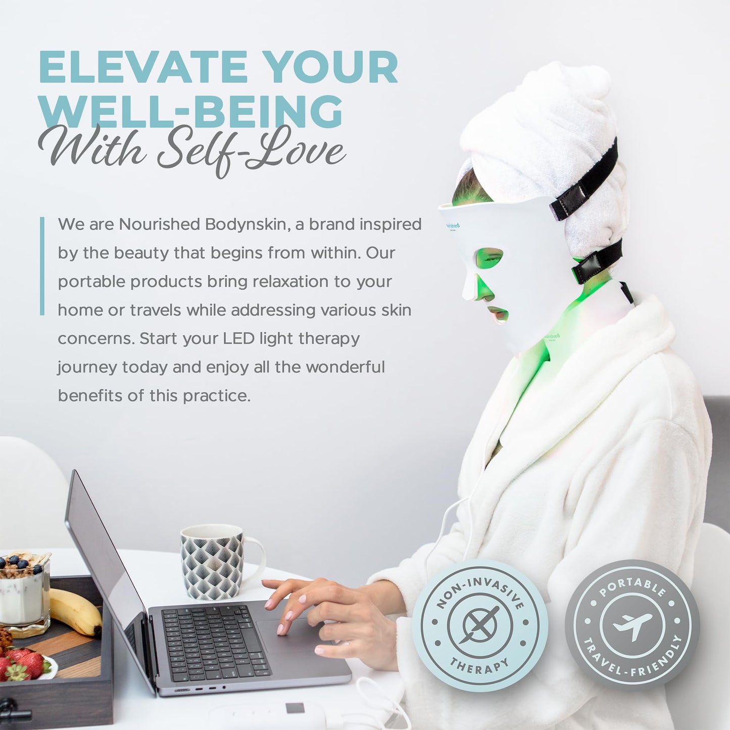 Nourished Bodynskin LED Light Therapy Face & Neck Mask - Facial Skin Care Device - 7 Colors Red & Blue - Rejuvenation, Anti-aging Product for Wrinkles