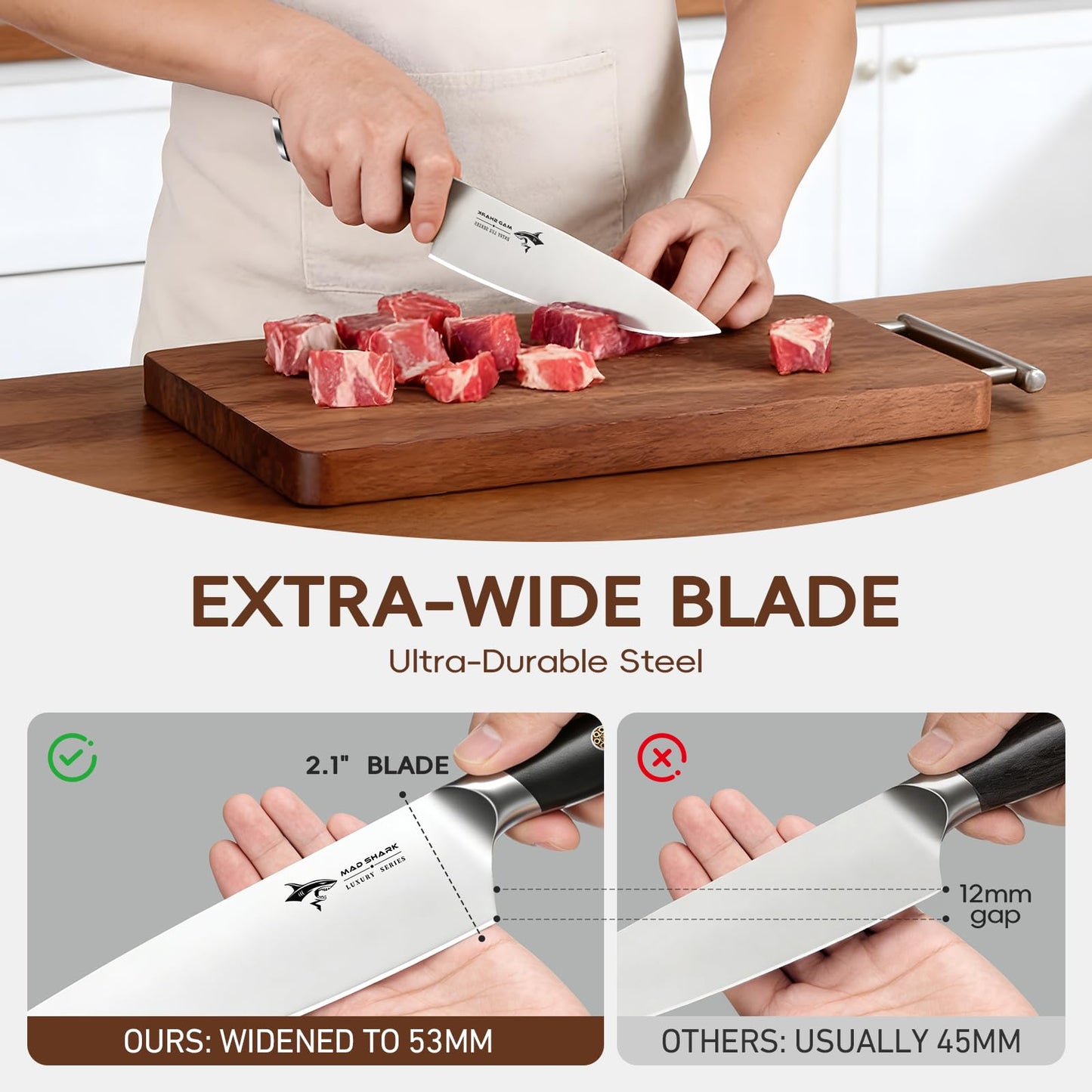 MAD SHARK 11-Piece Kitchen Knife Block Set with Sharpener Rod, Professional German High-Carbon Steel Chef Set,15° Ultra-Sharp Edge,Full-Tang Handle,Valentine Gift for husband Wife Friends