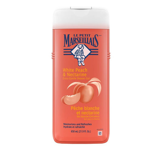 Le Petit Marseillais Extra Gentle Shower Gel with White Peach & Nectarine, Moisturizing & Nourishing French Body Wash pH Neutral for Skin, 21.9 fl. oz