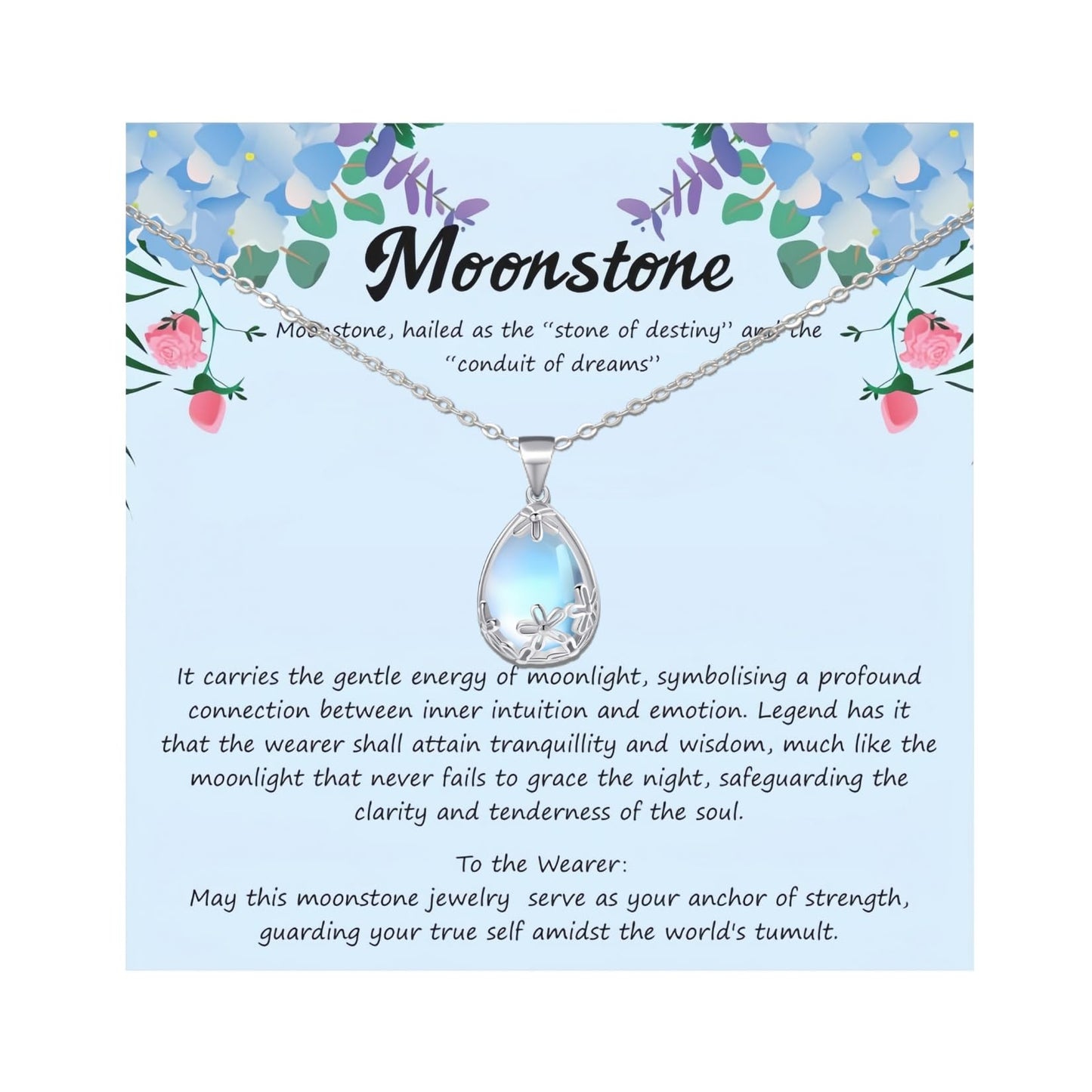 PUPILLEMON 925 Sterling Silver Moonstone Necklace for women, Moon Stone Daisy Filigree Pendant Necklaces With an Elegant Card,Moonstone Jewelry Gift for Women