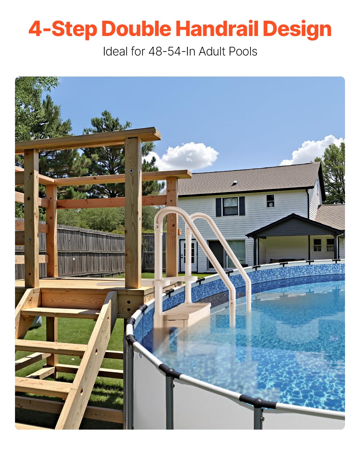 VEVOR Swimming Pool Ladder, 4-Step Double Handrails Stairs with Non-Slip Heavy Duty Steps, Max Load Capacity 400 lbs, for 48-54 in Inground & Above-Ground Pools of Any Decking Surface, Taupe