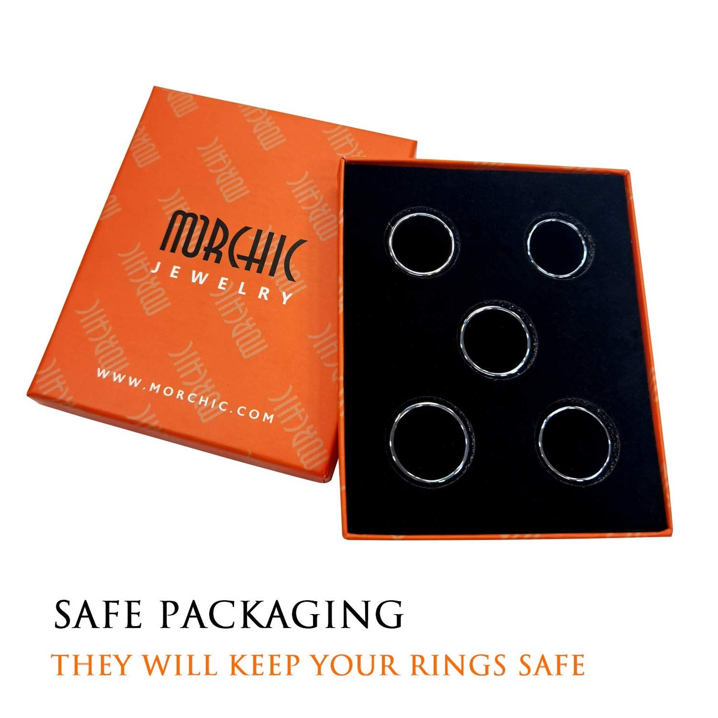 Morchic 5Pcs Pack Hematite Stone Rings for Women & Men, Unisex Plain Band Set (10mm Width) - Mixed Sizes 8-12, Chakra Balancing, Polished Gemstone, Gift Ready