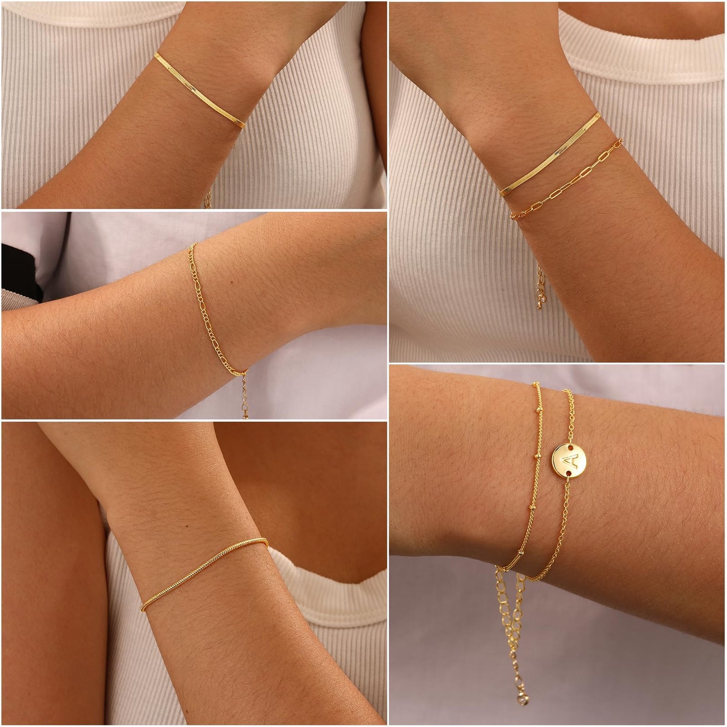 Lydow Bracelets for Women, Stack Jewelry Set Initial S Chain Stackable Letter Teen Accessories Pulseras Para Mujer 6 Inch 6PCS