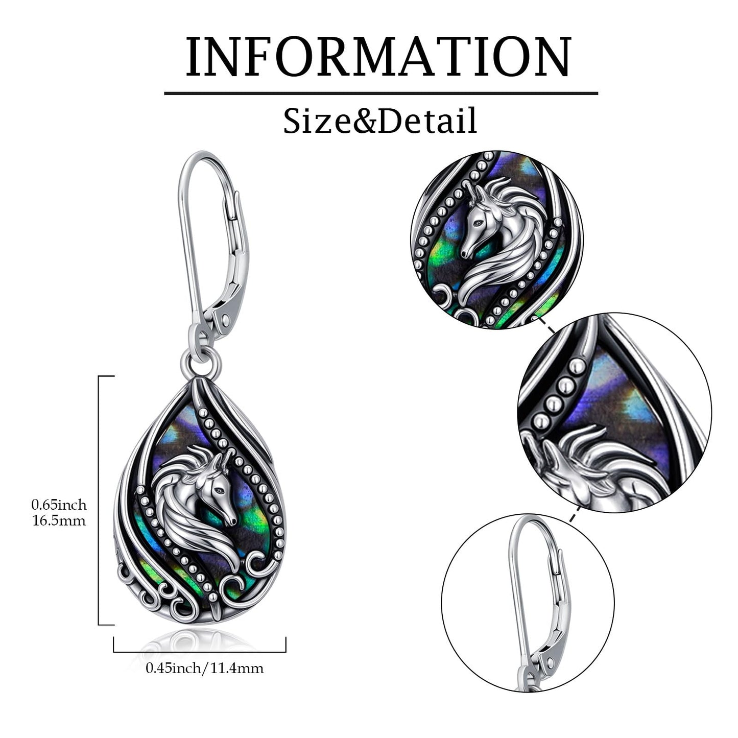 YYmqmq Horse Dangle Earrings for Women 925 Sterling Sliver Abalone Shell Earrings Leverback Western Jewelry Horse Gifts for Women Girlfriend Mom Birthday Gifts