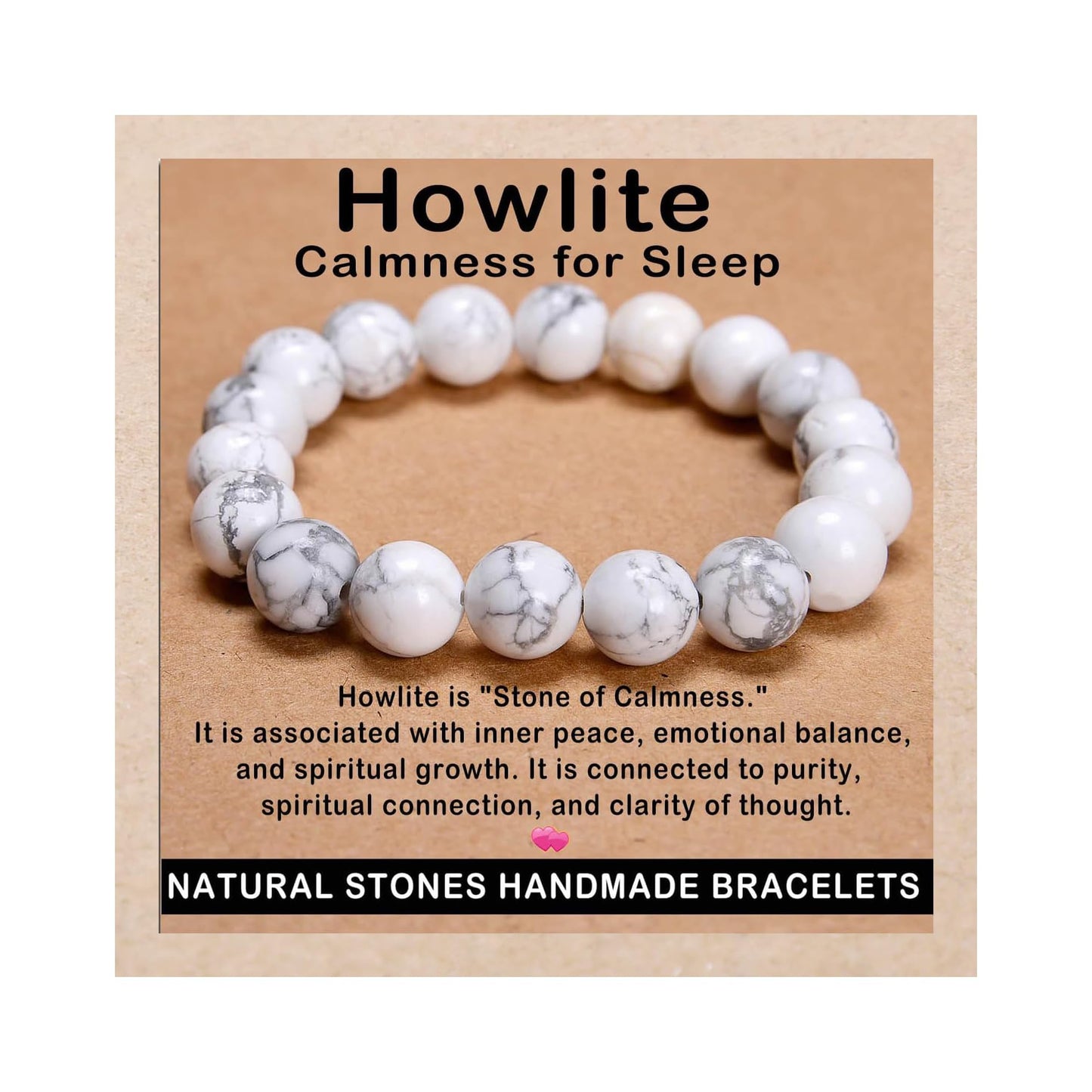 AD Beads Handmade Gemstone Stretch Elastic Bracelet Crystal Healing Reiki Nature's Beauty and Spiritual Essence Unisex (10mm, Howlite (Calmness for Sleep))