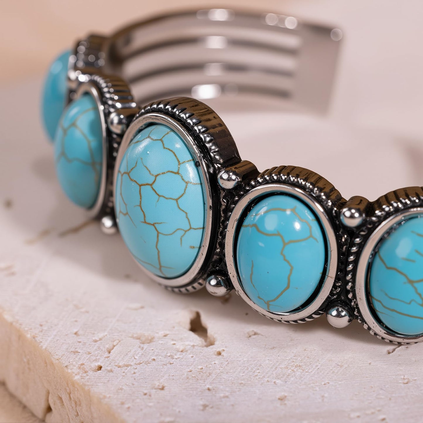 Montana West Rustic Couture's Jewelry Western Turquoise Cuff Bangle Bracelet Bohemian Vintage Elastic for Women Cowgirl RCW-WH02TQ