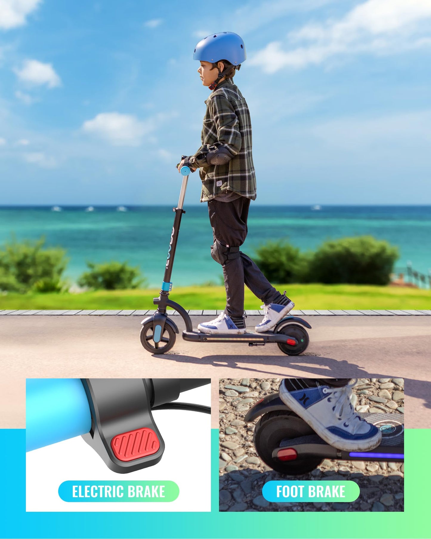 Gyroor H40 Kids Electric Scooter, 180W Motor, Up to 10 MPH, LED Display & Colorful Lights, Adjustable Height, H40-Black