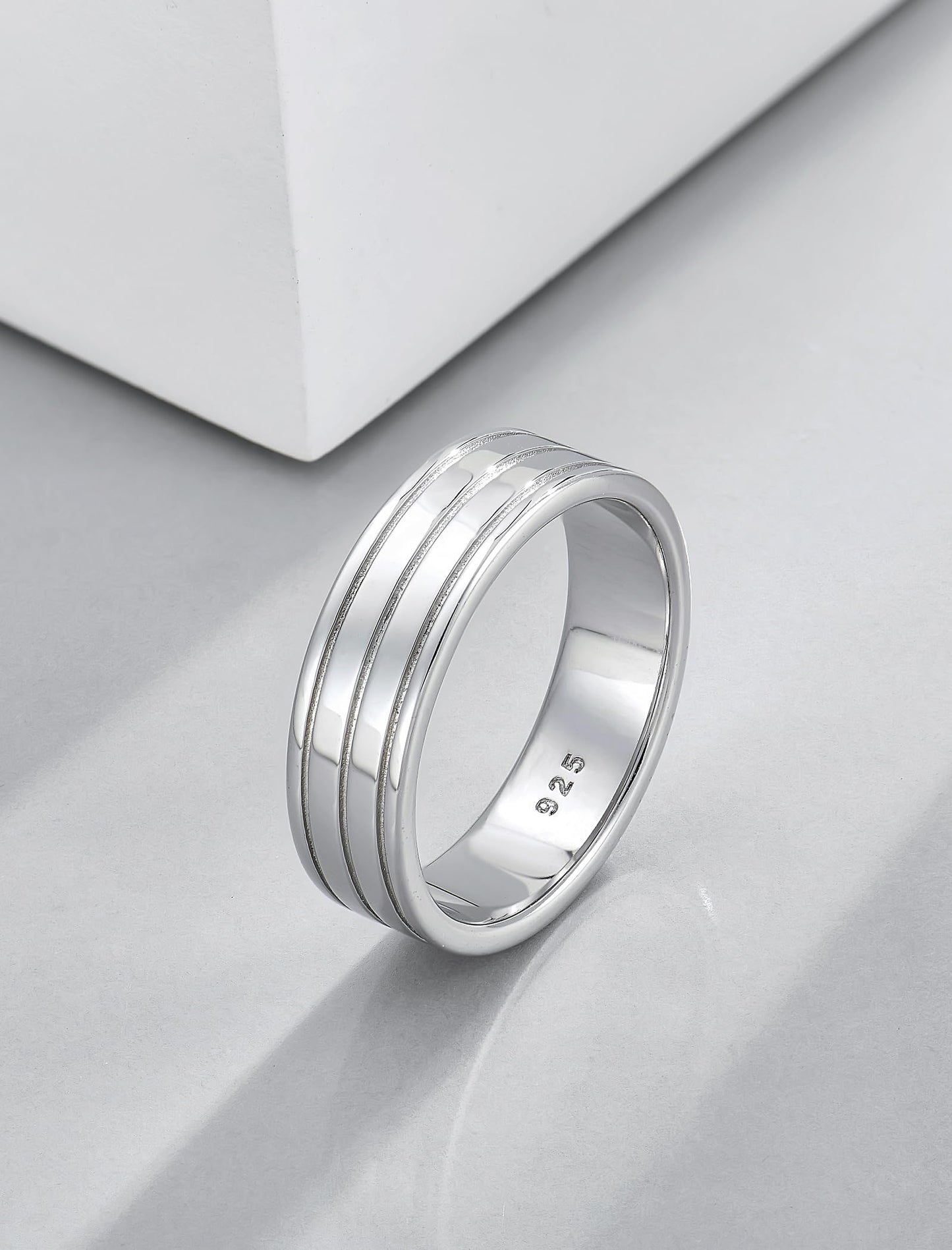 STARCHENIE 925 Sterling Silver Wedding Band Ring for Men, 6mm Striped Comfort Fit, Size 11