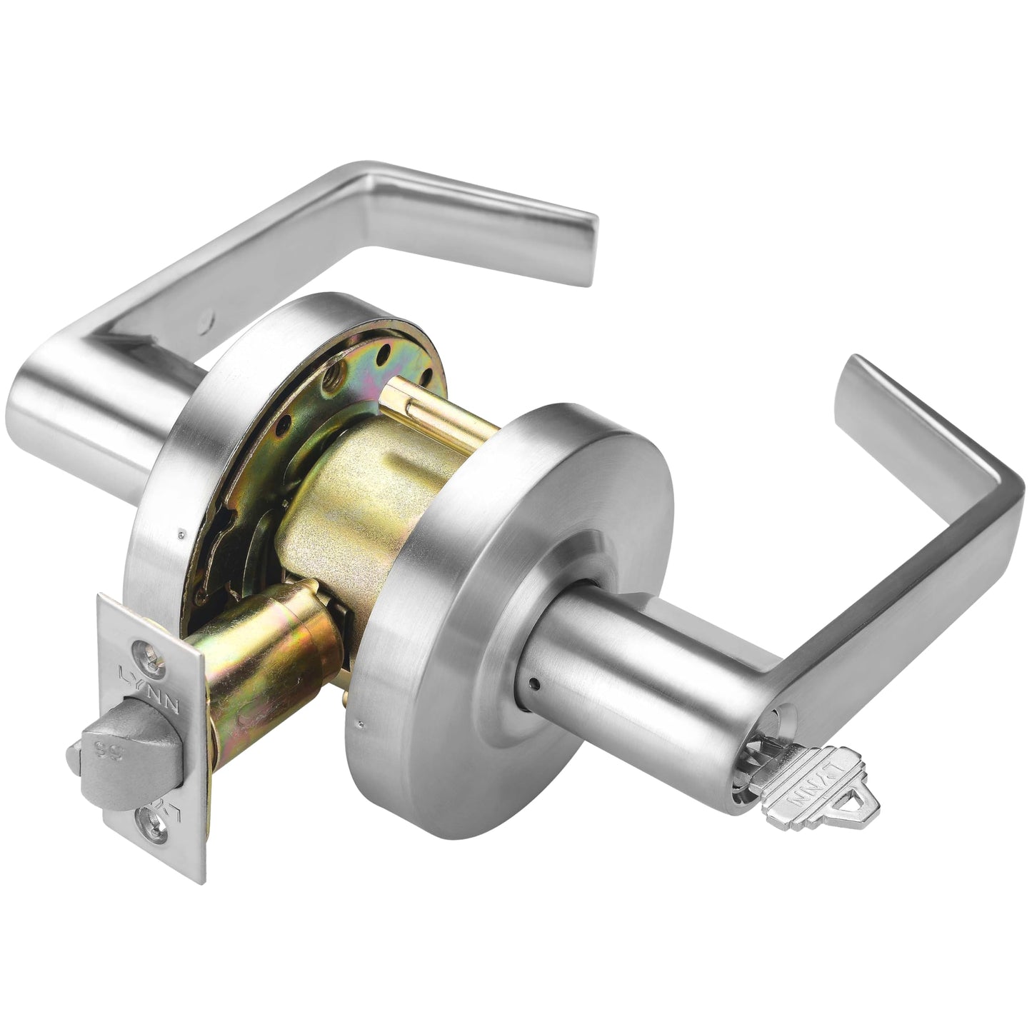 LYNN HARDWARE - Classroom - Commercial Door Lock - Heavy-Duty Designer Handles for Doors - Durable Grade 2 Indoor Locks for Doors - Cylindrical Door Handle Lock - ADA Compliant - Satin Chrome