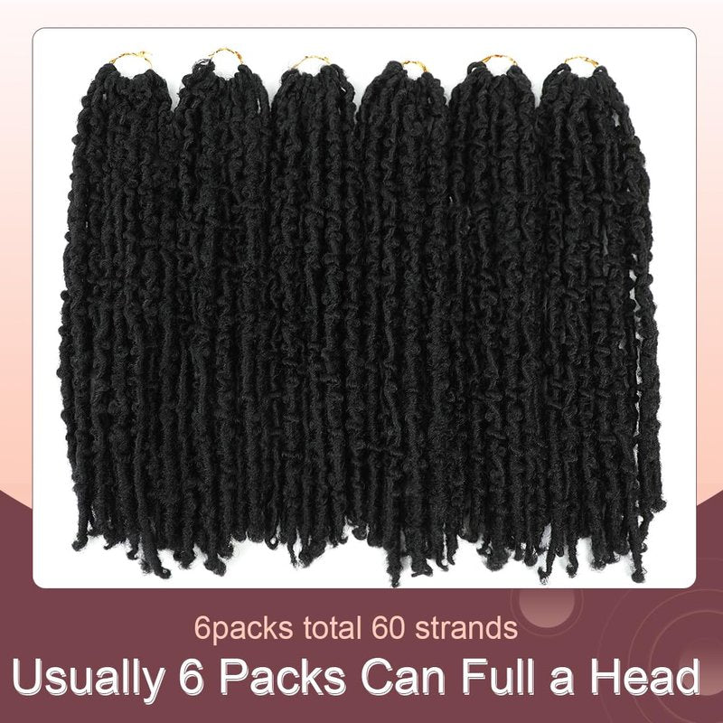 GetGal 6 Packs Butterfly Locs Crochet Hair 36 inch Pre Looped Distressed Faux Locs Crochet Hair for Black Women Butterfly Soft Locs Natural Hair Extension(36inch,1B)