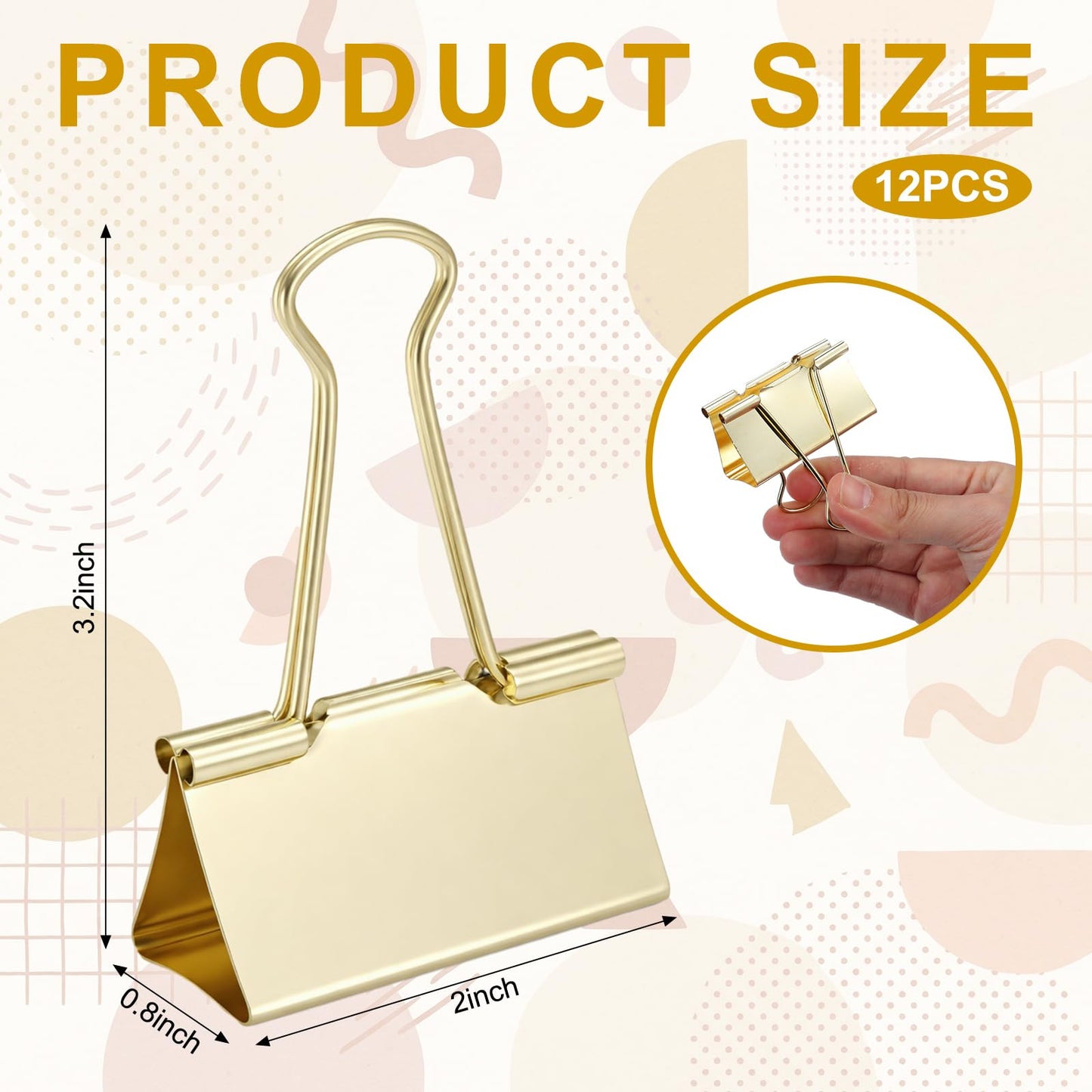 Frienda 12 Pack 2 Inch Extra Large Binder Clips Big Paper Clamps Metallic Large Paper Clips with Grip Reusable Office Organization Supplies for School Office Home (Gold)