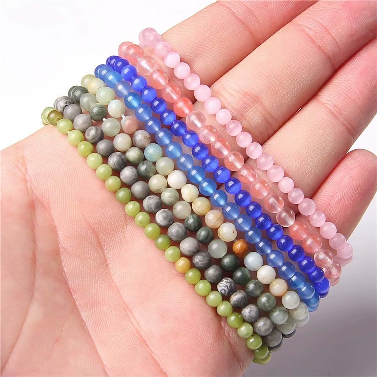 Self-Discovery Mala 4mm Round Gemstone Beaded Bracelet for Women – Classic Smooth Stretch Stackable Crystal Jewelry (Multiple Colors Available) (Lepidolite)