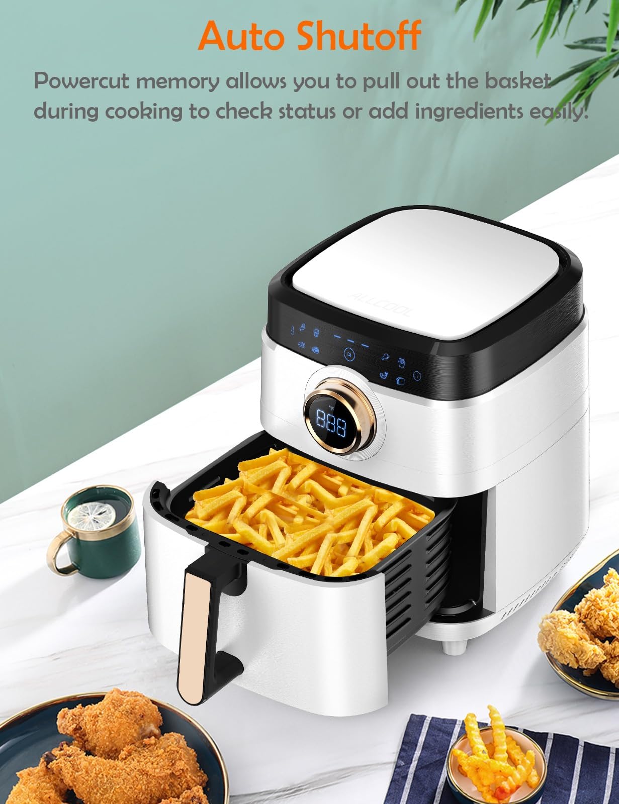 Air Fryer, ALLCOOL Airfryer Oven 8QT Large 1700W 8-in-1 with Touch Screen Air Fryers Dishwasher Safe Nonstick Basket Freidora de Aire 36 Recipes BPA & PFOA Free White
