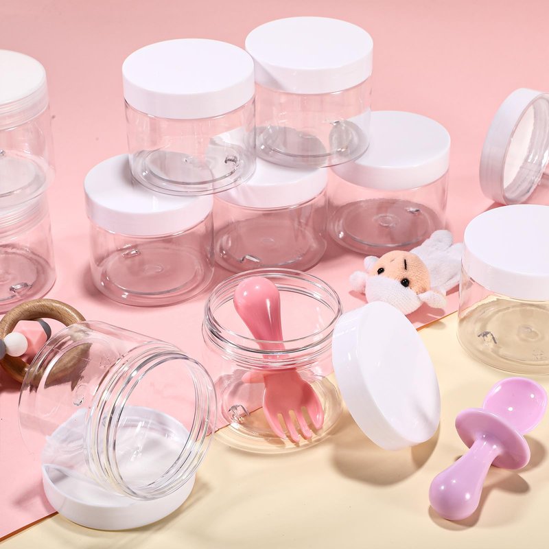 Patelai 48 Pack 8 oz Clear Plastic Jars with White Lids Empty Containers Round Clear Plastic Jars Wide-mouth Refillable Storage Organizers for Cosmetics Lotions Butters Slime Making and Food Storage