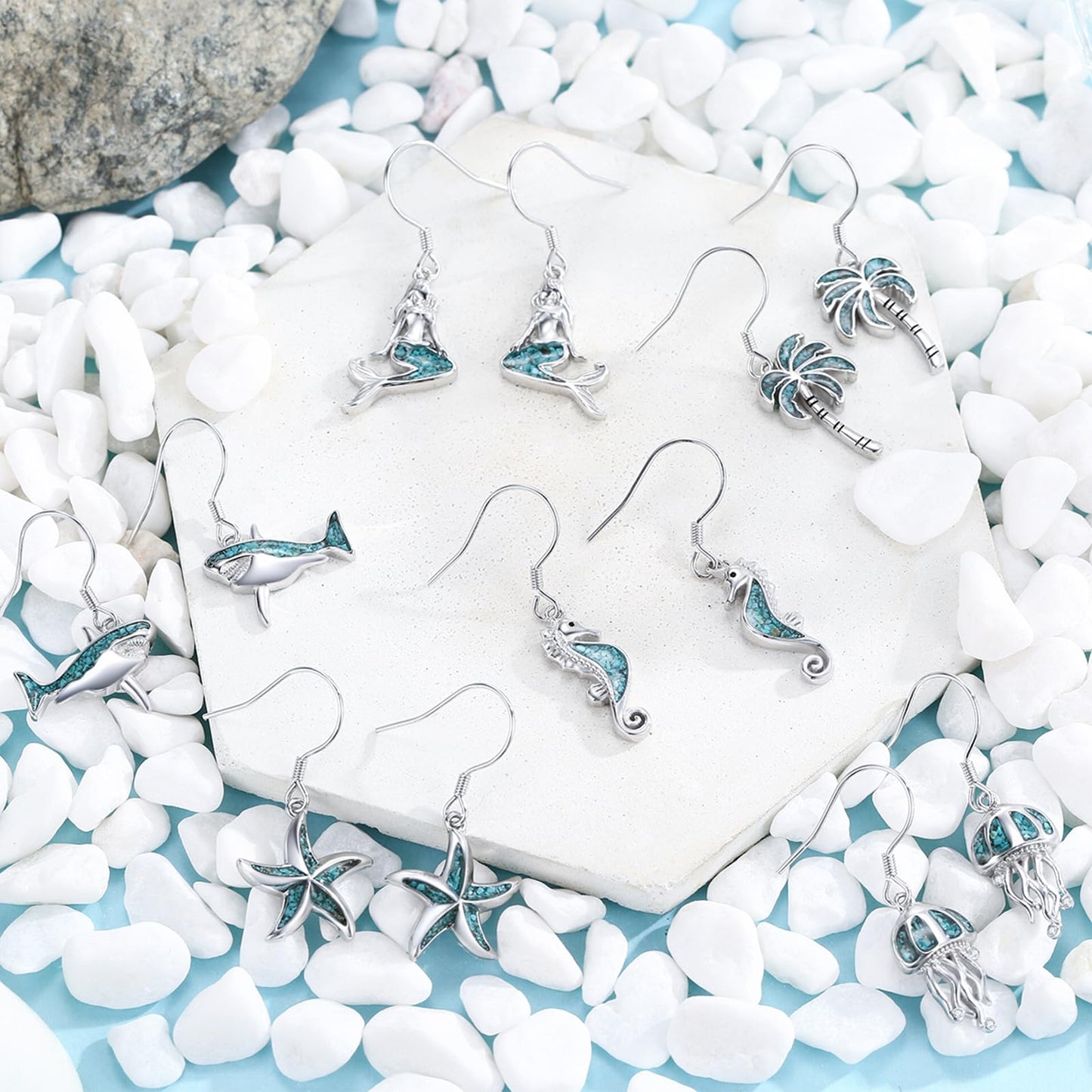 YYmqmq Anchor Earrings for Women 925 Sterling Silver Nautical Dangle Drop Earrings Turquoise Beach Themed Ocean Jewelry Gifts for Friends