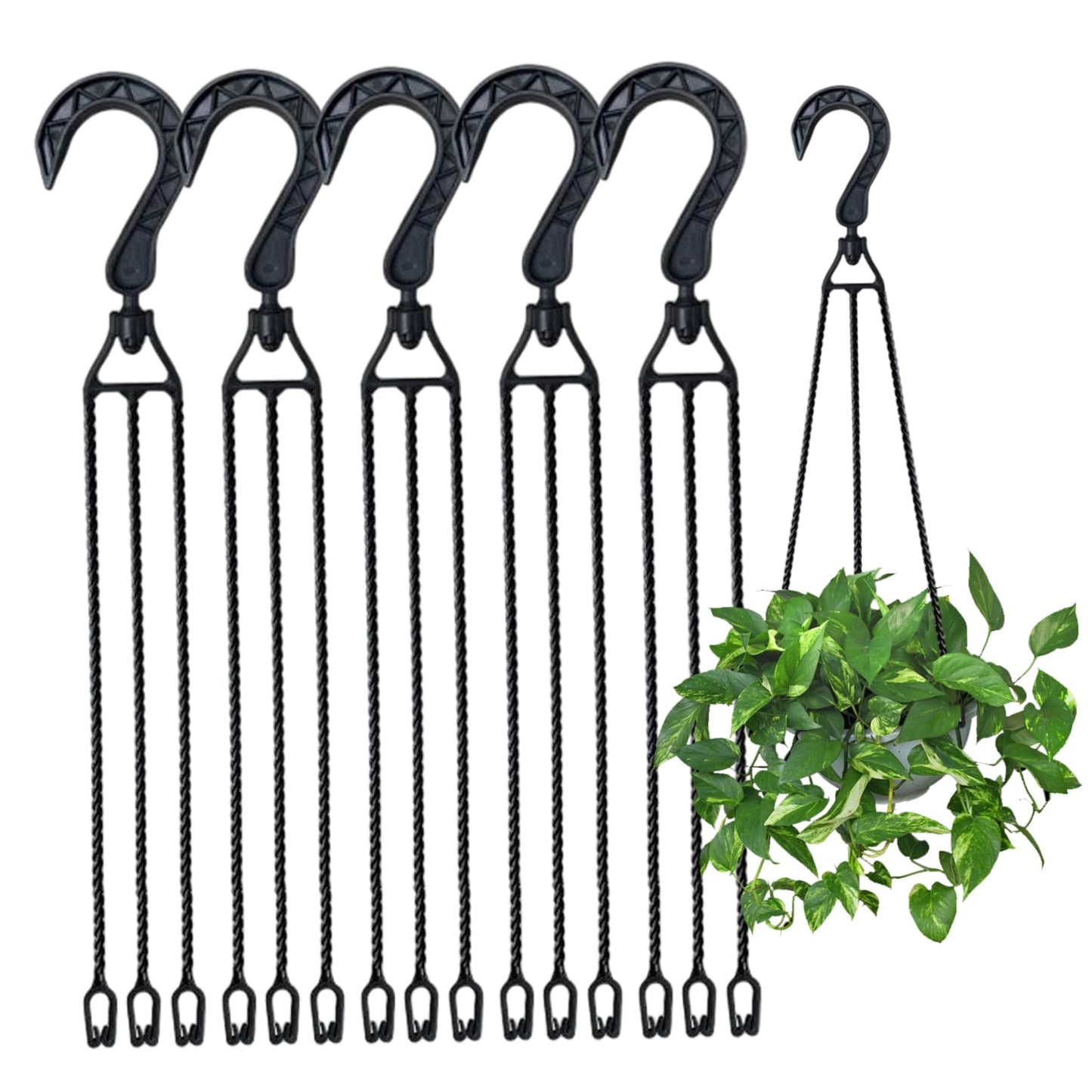 Jeorywoet Plant Pot Hanger, Hanging Basket Hooks, 5PCS 15.8 Inch Rotating Plant Pot Hanger, Plastic Hanging Basket Chain with 3 Hooks for Flower, Bird Feeders, Lanterns, Chain