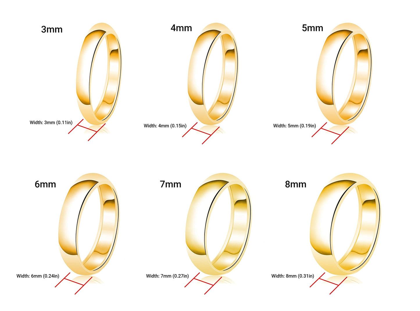 Tioneer Jewelry | Sterling Silver Plain Dome Wedding Band | Wedding Band for Women & Men | Sterling Silver Jewelry, Gold, 6mm, Size 7