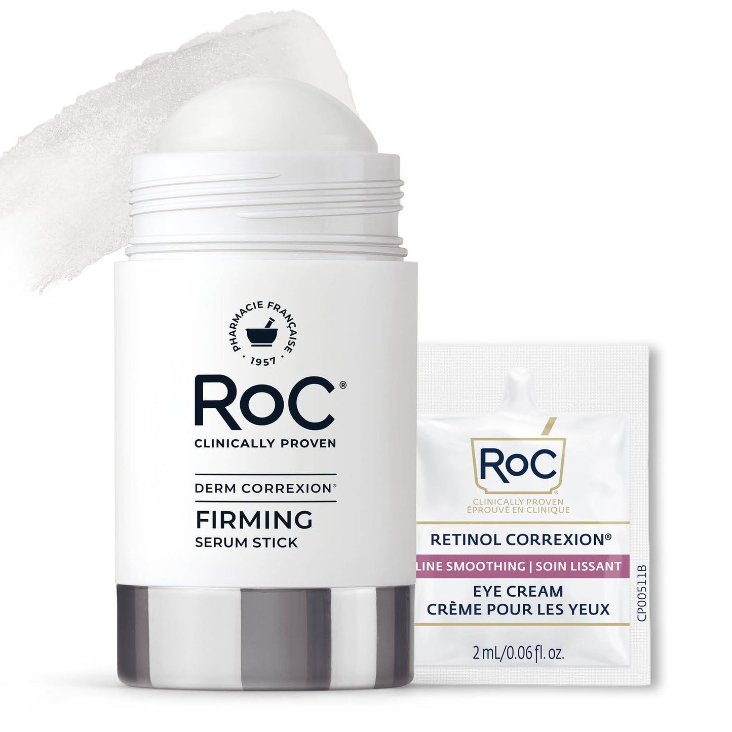 RoC Derm Correxion Retinol Firming Serum Stick with Antioxidants to Visibly Tighten and Firm Wrinkles and Laugh Lines For Men and Women + Retinol Eye Cream Packette, 1.0 oz (Packaging May Vary)