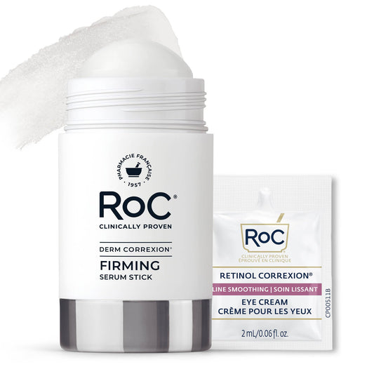 RoC Derm Correxion Retinol Firming Serum Stick with Antioxidants to Visibly Tighten and Firm Wrinkles and Laugh Lines For Men and Women + Retinol Eye Cream Packette, 1.0 oz (Packaging May Vary)