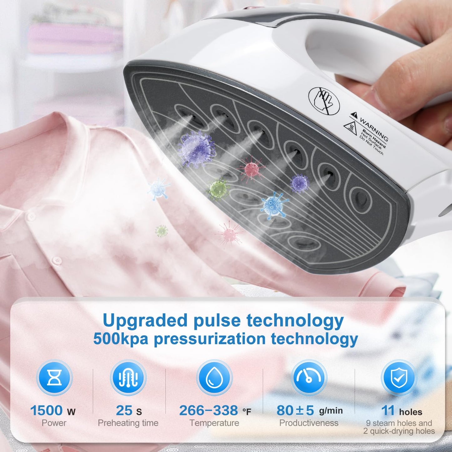 ARSFUTU Professional Heavy Duty Full-Size Standing Garment 25s Fast Heat-up with 1.6L/54 fl.oz Water Tank, Self-cleaning Function, Foldable Ironing Board, Ironing Gloves