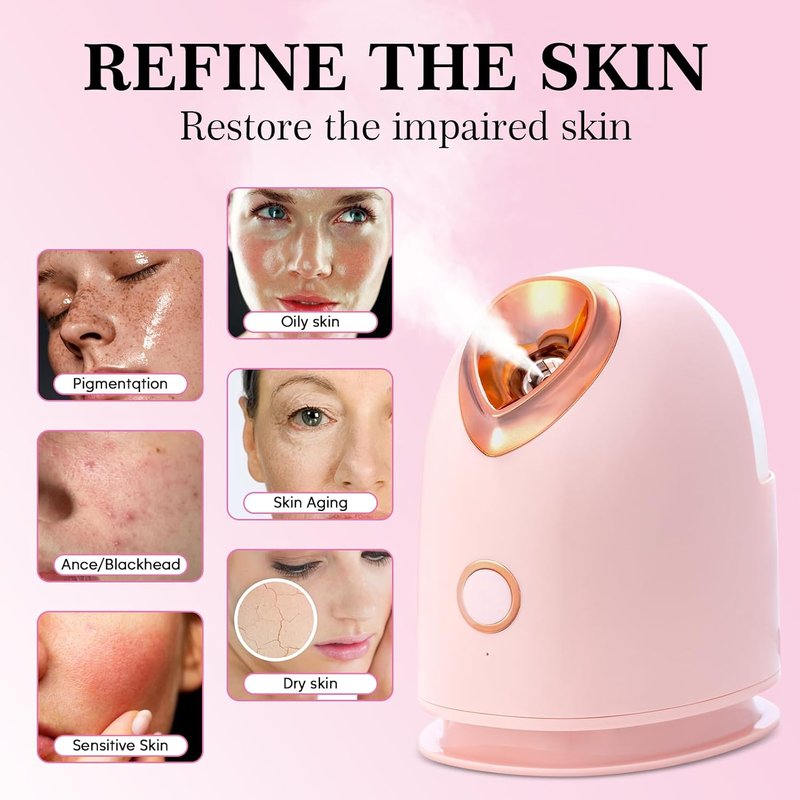 Pjordo Face Steamer - Nano Ionic Facial Deep Cleaning Humidifier | Home Spa with Bonus 4-Piece Skin Kit