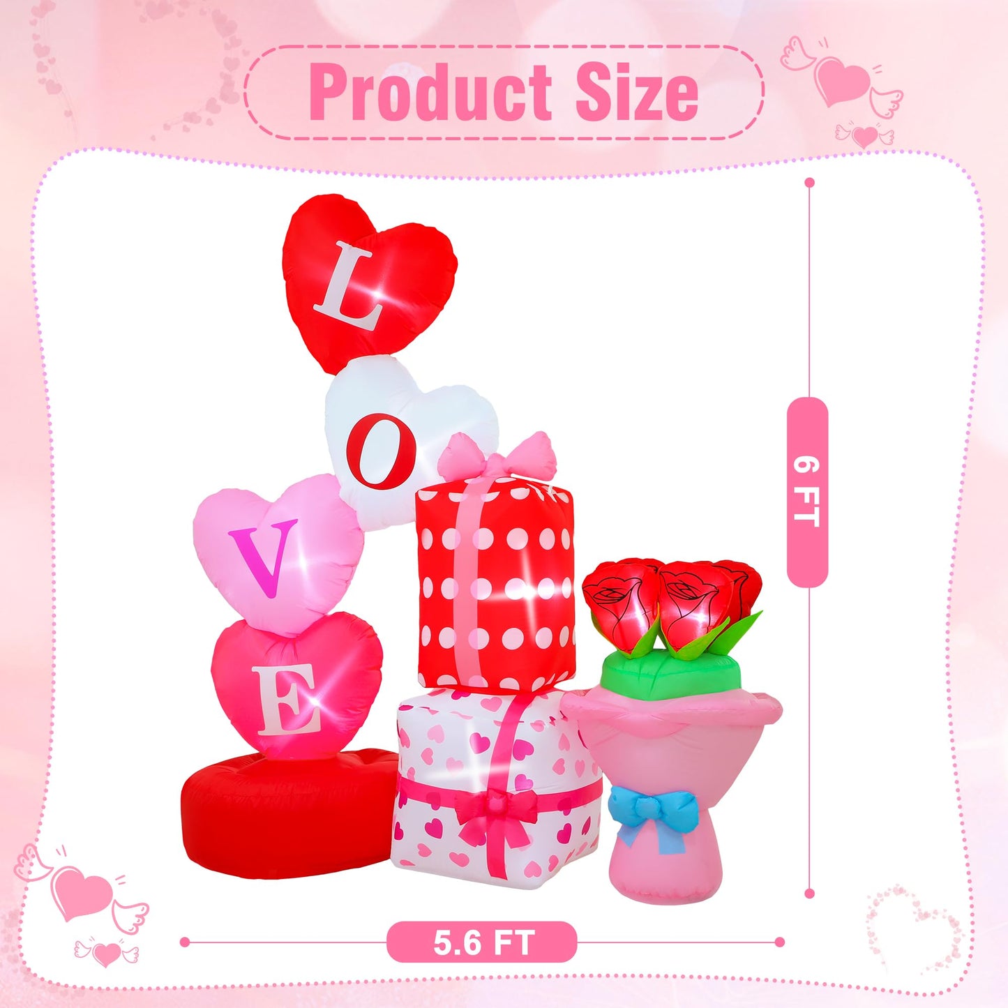 Valentine Inflatables Outdoor Decorations 6 FT Valentine's Day Inflatable Love Gift Box Bouquet Blow Up Decor with LED Lights for Yard,Lawn,Garden Romantic Gifts