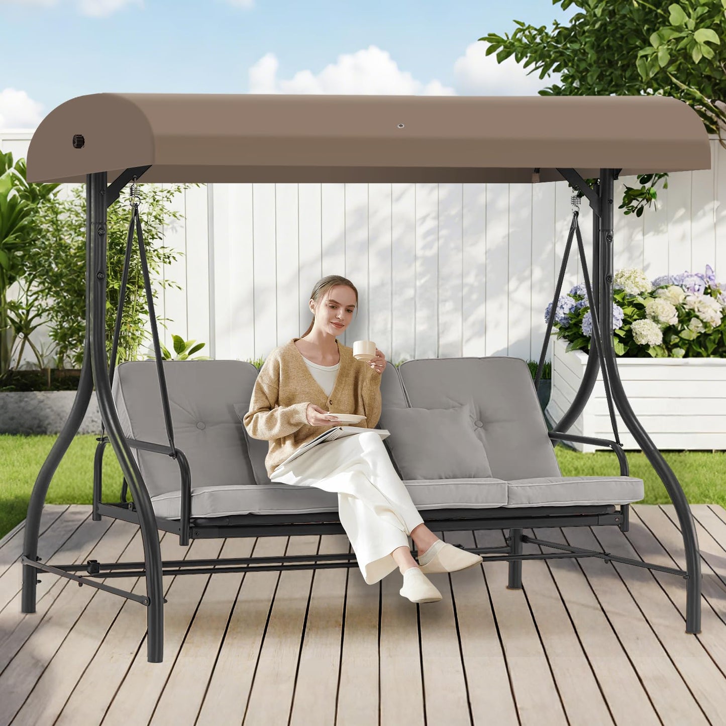 Replacement Canopy Top for GT Porch Swing Model GCS00229C, Outdoor Swing Chair Canopy Cover (Beige)