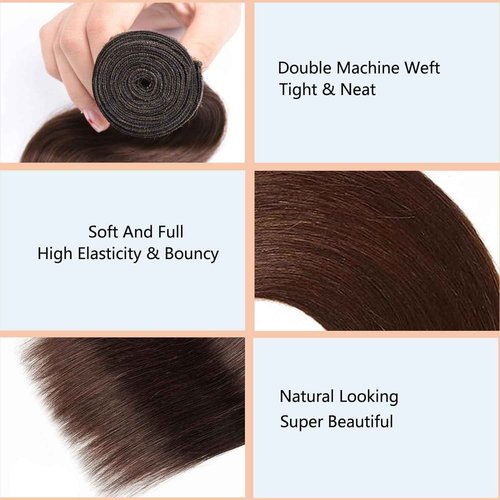 Habiliana Bundles Human Hair 20 22 24 Inch Straight Dark Brown 4 Human Hair Bundles 11A Unprocessed Brazilian Virgin Quick Weave Hair Extensions for Black Women