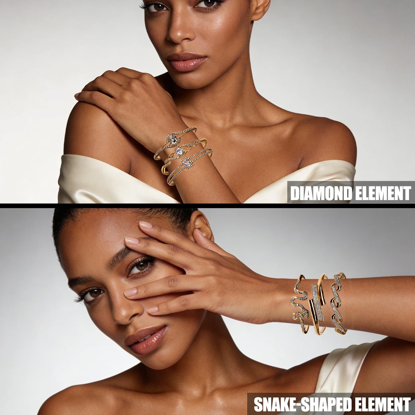 12 Pack Women's Zinc Alloy Fashion Jewelry Gold/Silvery Bangle Bracelet Bulk Set with Wheat/Olive Branch, Chain, Snake Shape, Pearl, Twisted Texture & Diamond-Embedded Square/Circular Stone Designs - For Daily Wear, Special Occasions & Women Gift for Her,