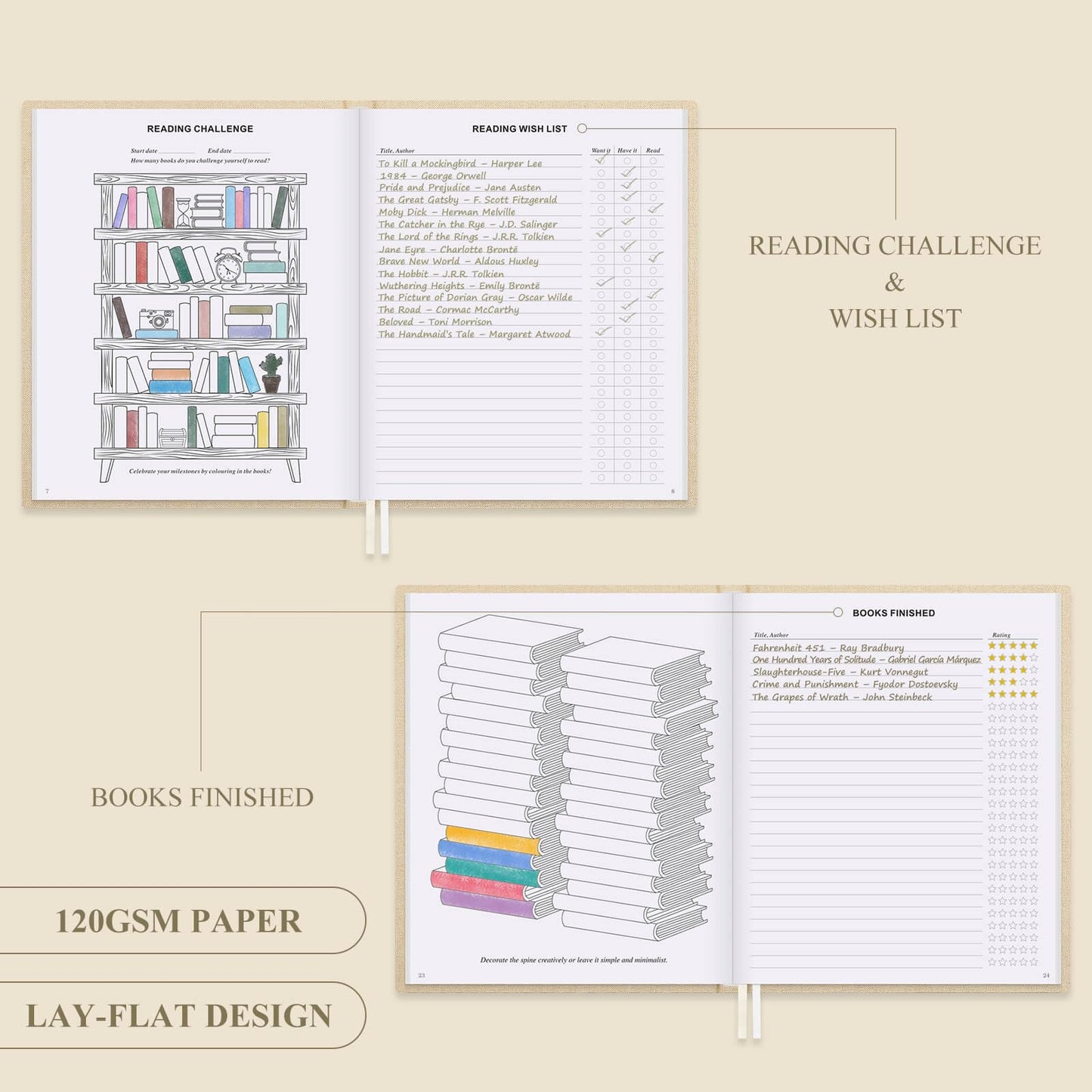 Lanpn Reading Journal Book Journal for Book Lovers Readers, 9.3" x 7.7" Book Tracker Journal, Linen Hardcover Reading Log Book with 52 Book Reviews, 158 Pages Reading Notebook Bookish Gifts (Pruple)