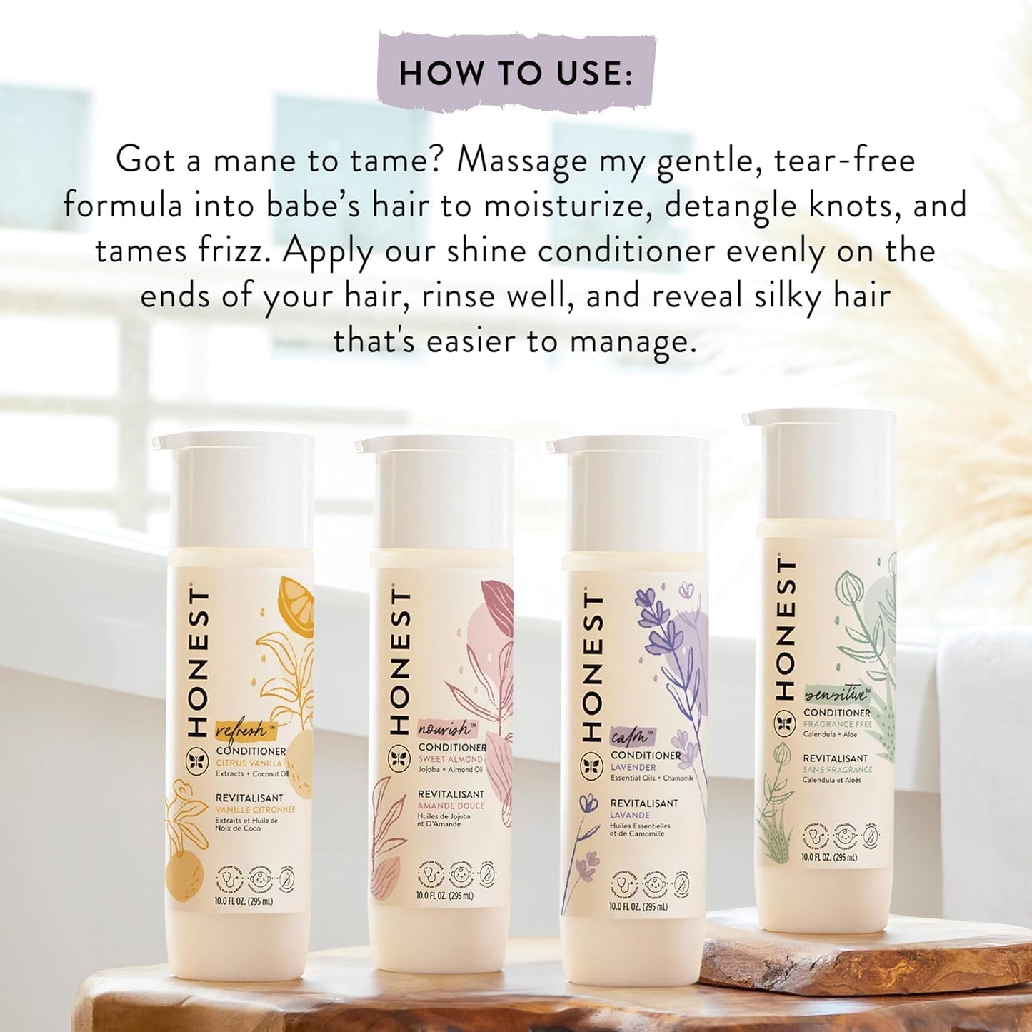 The Honest Company Silicone-Free Conditioner, Gentle Tear-Free Hypoallergenic Baby Hair Care with Naturally Derived Ingredients Lavender Calm 10 fl oz