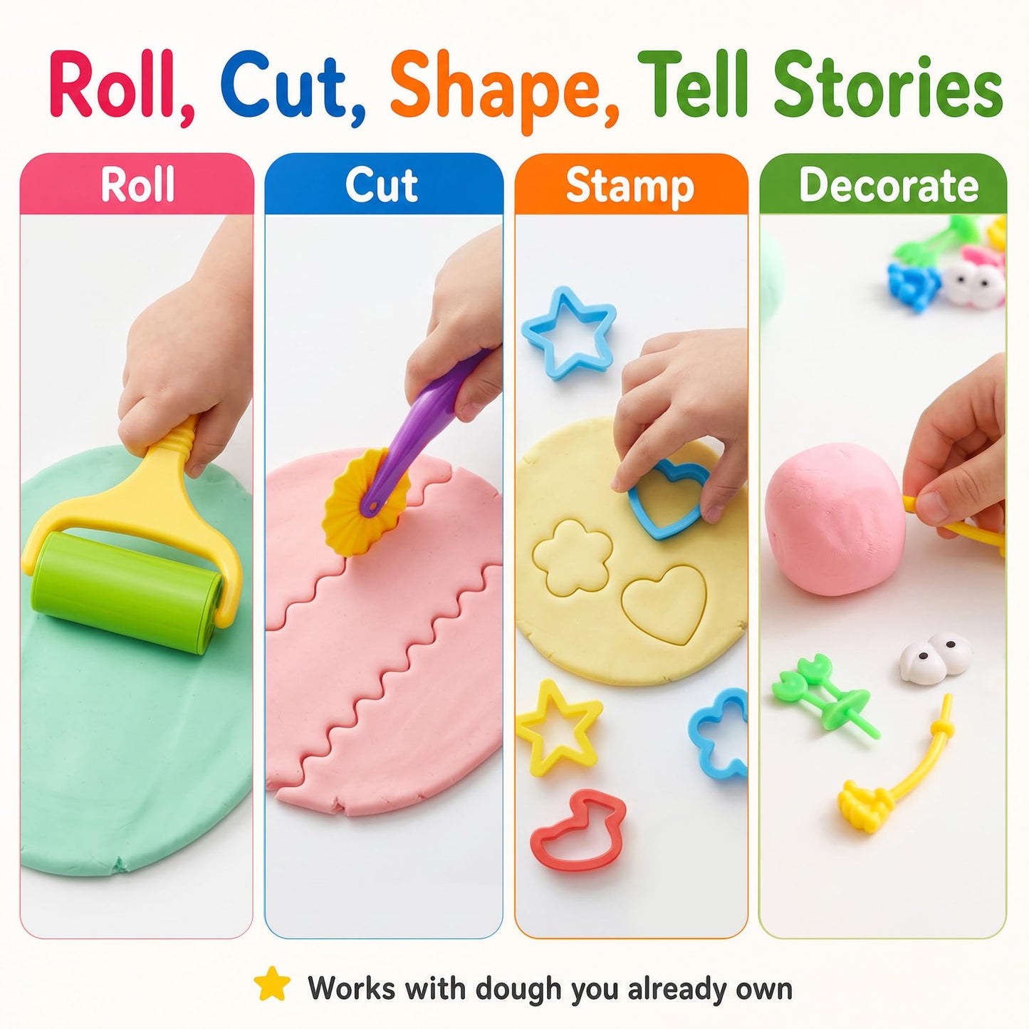 Dough Tools Set for Kids Ages 2-4, 25pc Creative Play Accessories with Molds and Cutters, Non-Toxic Modeling Clay Toys for Toddlers Sensory Activities