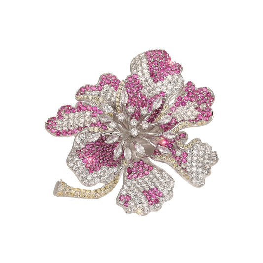 AILONMEI Floral Series Elegant Brooch Pins For Woman Fashion Jewelry, Large Vintage Costume Broches Christmas Gift (Rhododendron, Silver)