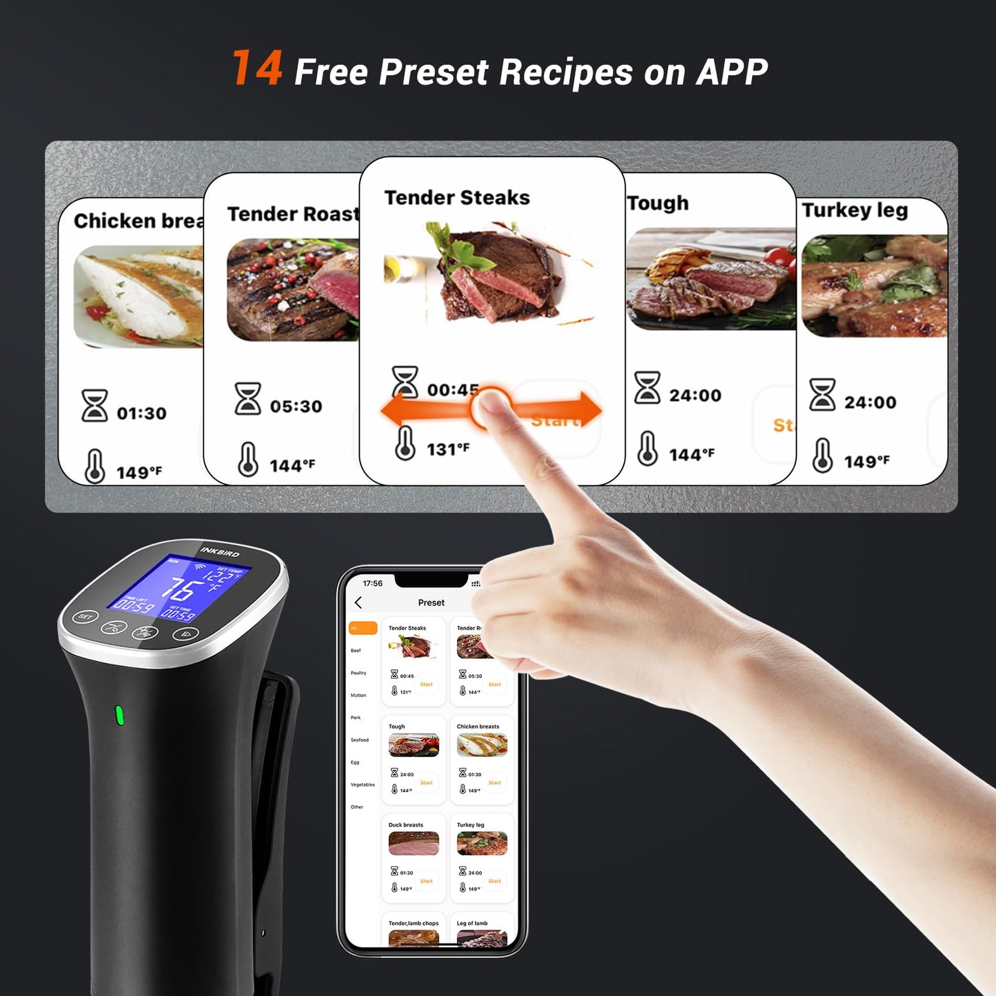 Inkbird WIFI Sous Vide Cooker ISV-300W, 1000 Watts Sous-Vide Machine with 14 Preset Recipes, 3D Fast-Heating Thermal Immersion Circulator with Timer for Father (ISV-300W)
