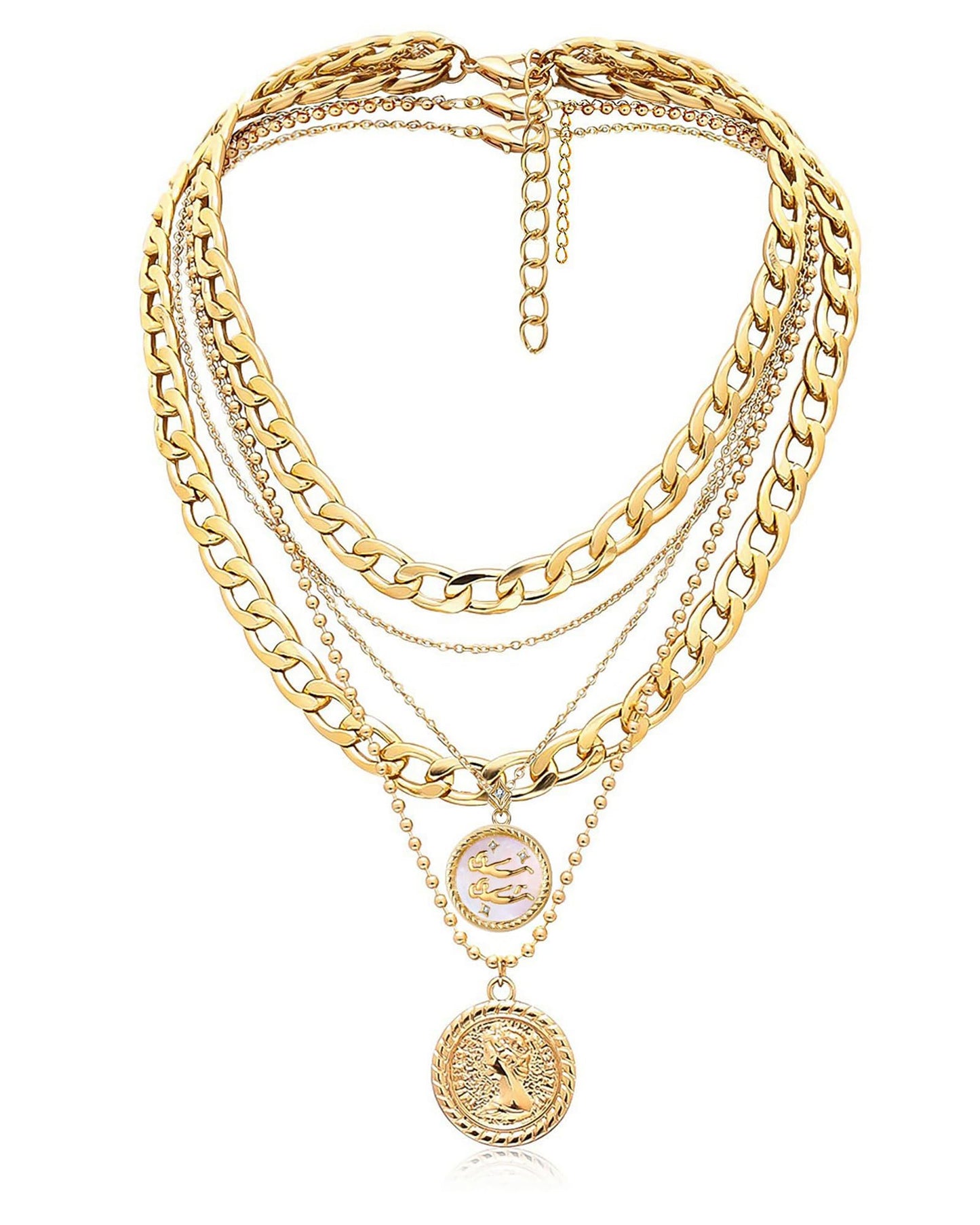 MJartoria Gold Layered Necklaces for Women Trendy Retro Coin Pendant Necklace Dainty Chunky Chain Choker Necklaces for Jewelry Birthday Gifts (Gold, Zodiac-Gemini-3PCS Layered)