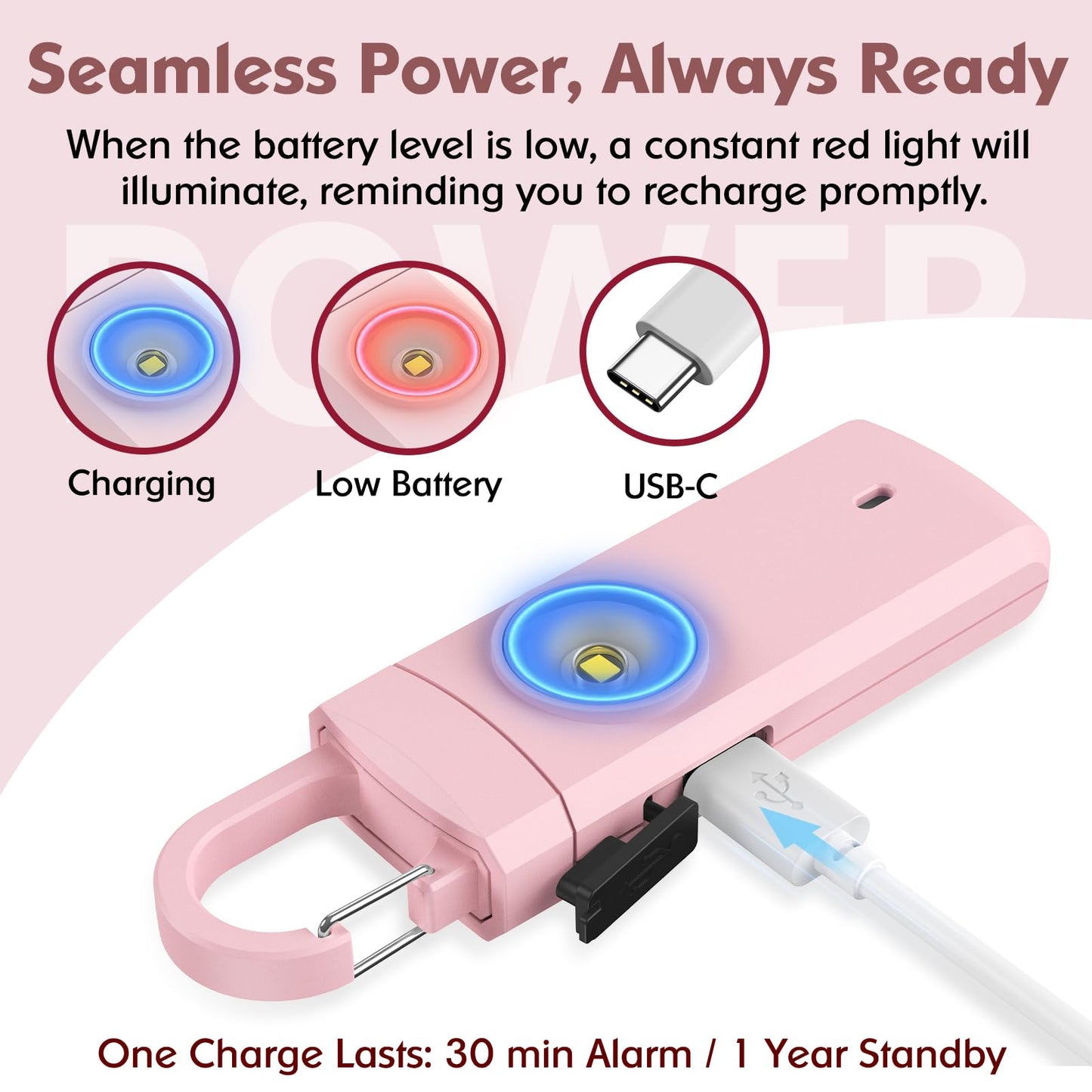 Rechargeable Personal Alarms for Women - Birthday Valentine's Day Gifts for Women, Stocking Stuffers for Teen Girl, Daughter, Safety Keychain Flashlight, Siren Alarm, Travel College Essentials (Pink)