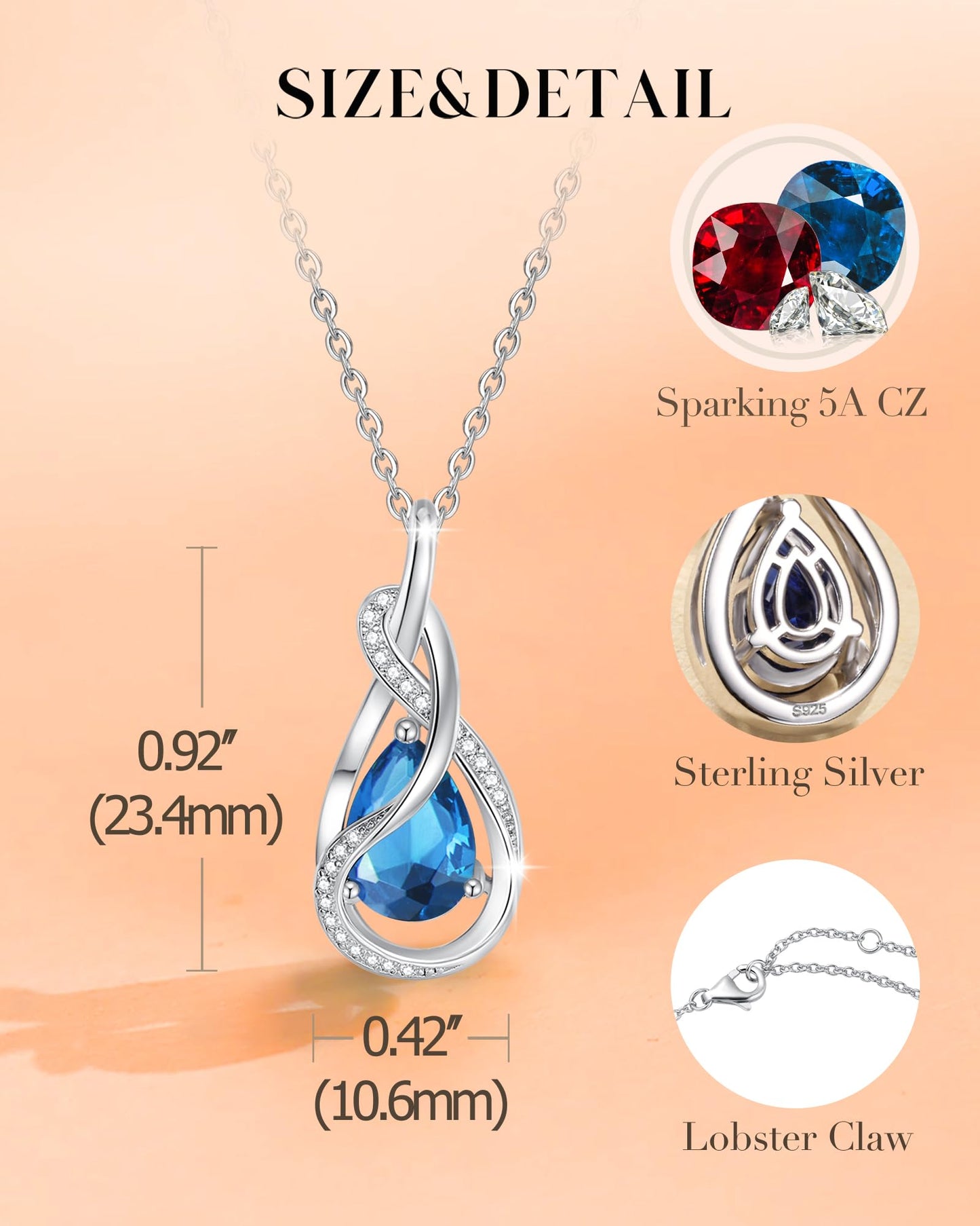 FANCIME Topaz Necklace November December Birthstone Sterling Silver Infinity Knot Pendant Necklace Blue Gemstone Fine Jewelry Birthday Mothers Day Gifts for Women Her Mom