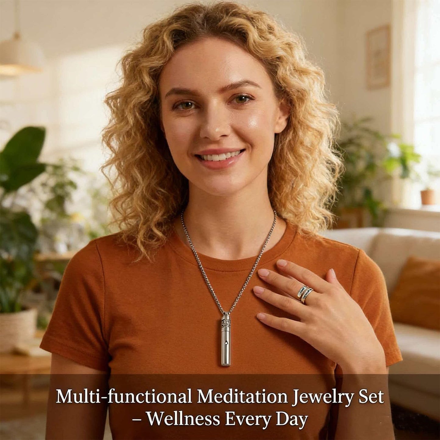 phaxud Stainless Steel Mindfulness Breathing Necklace for Anxiety Original Upgrades Quit Smoking Necklace with Essential Oil Diffuser Multifunctional Jewelry (F)