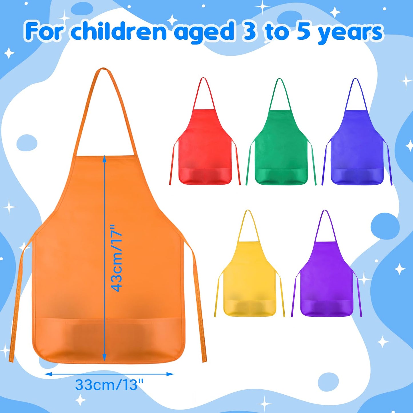 KUUQA 24 Pack Kids Art Apron with Two Pockets Children Painting Aprons for Kids Art Smocks Colorful Bulk for Craft Home Kitchen Classroom Painting Supplies (6 Colors)
