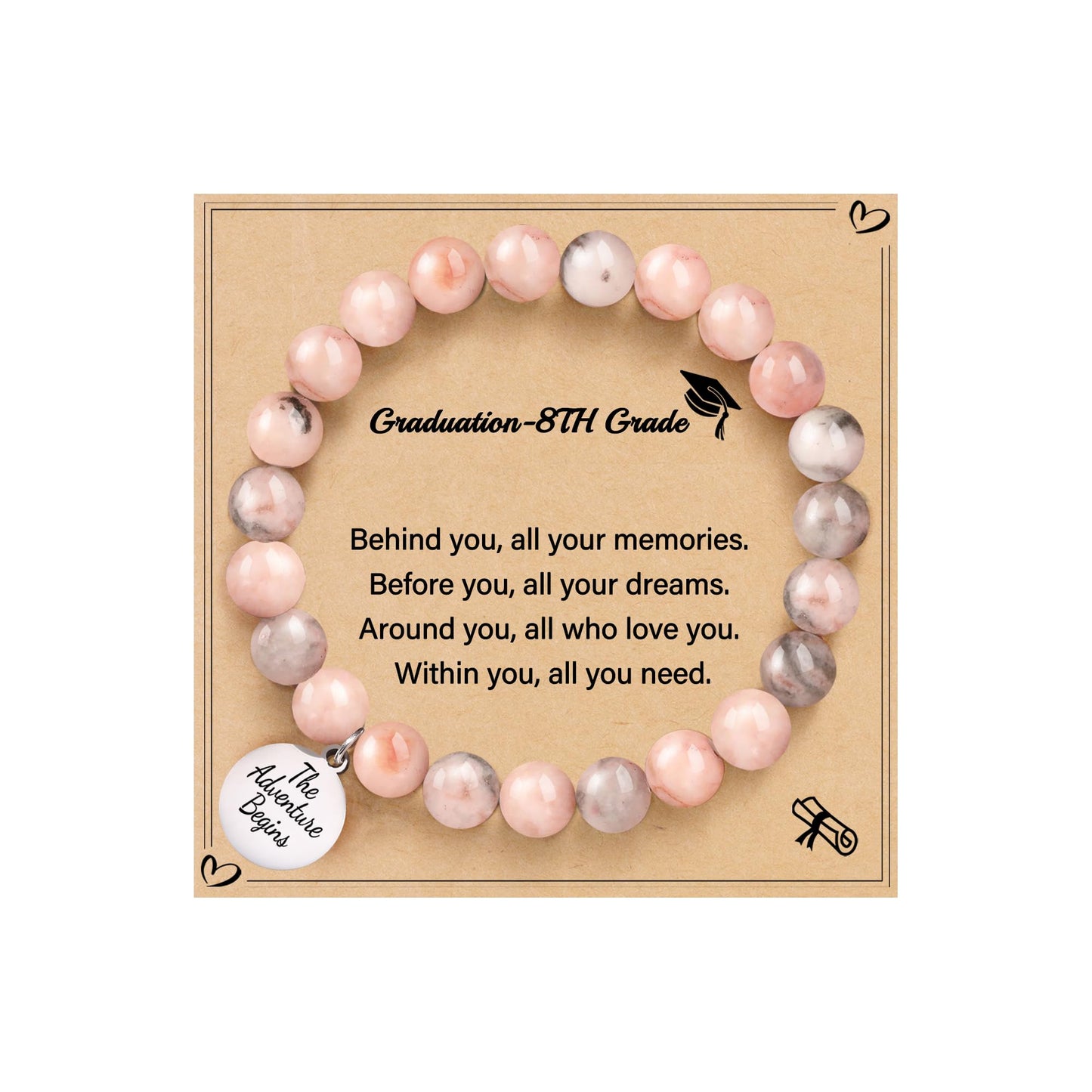 Sistble 8th Grade Graduation Gifts Class of 2026 Graduation Bracelet Inspirational Gifts for Daughter Sister Jasper Bead Bracelet The Adventure Begins Nature Stone Jewelry for Her