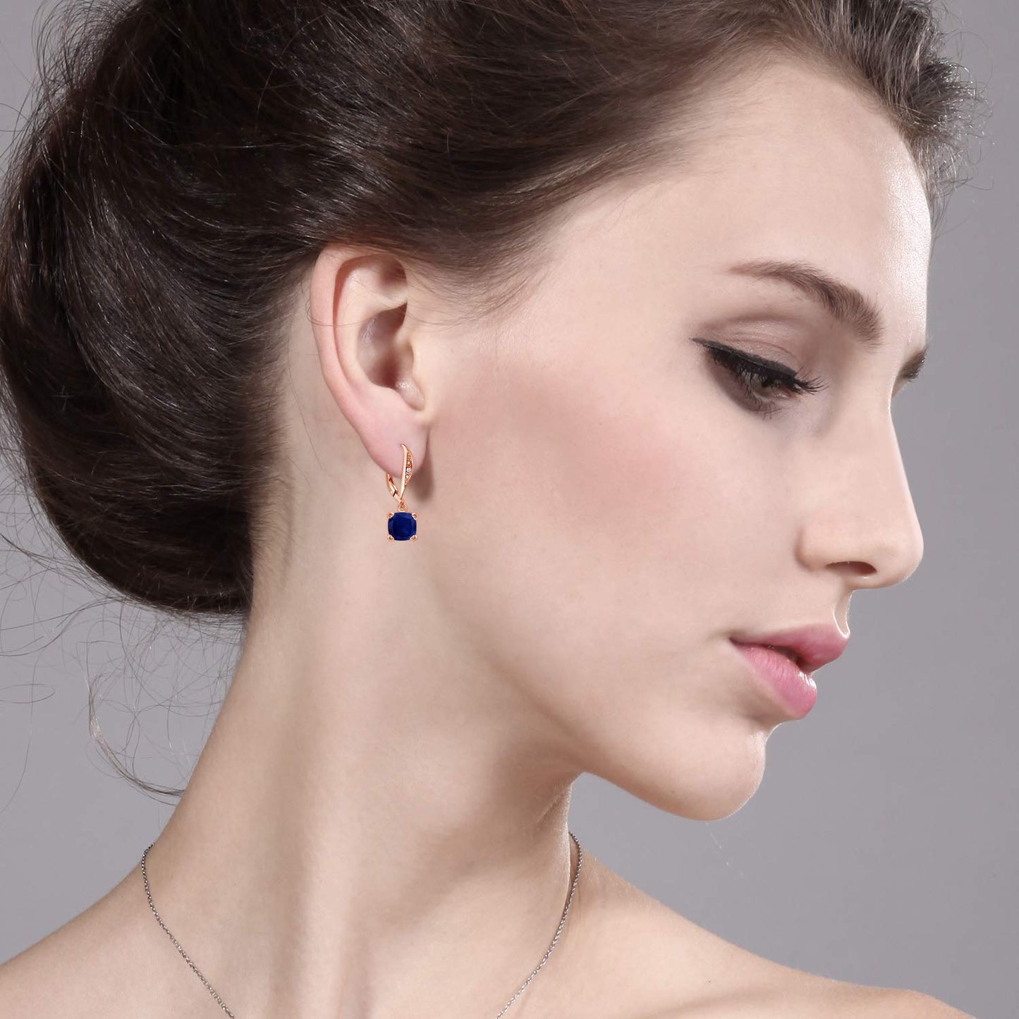 Gem Stone King Drop Dangle Earrings For Women | 7MM Cushion Cut Gemstone Birthstone and Diamond | 925 Sterling Silver | Jewelry Gift for Mom Wife Her | Blue Sapphire-September | Rose Gold